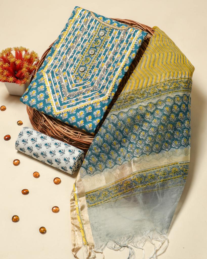 Shop gota work suit sets with organza dupatta online (GOTA415ORG)