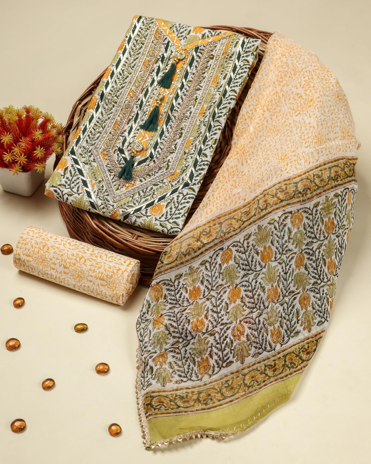 Shop gota work suit sets with chiffon dupatta online (GOTA421CH)