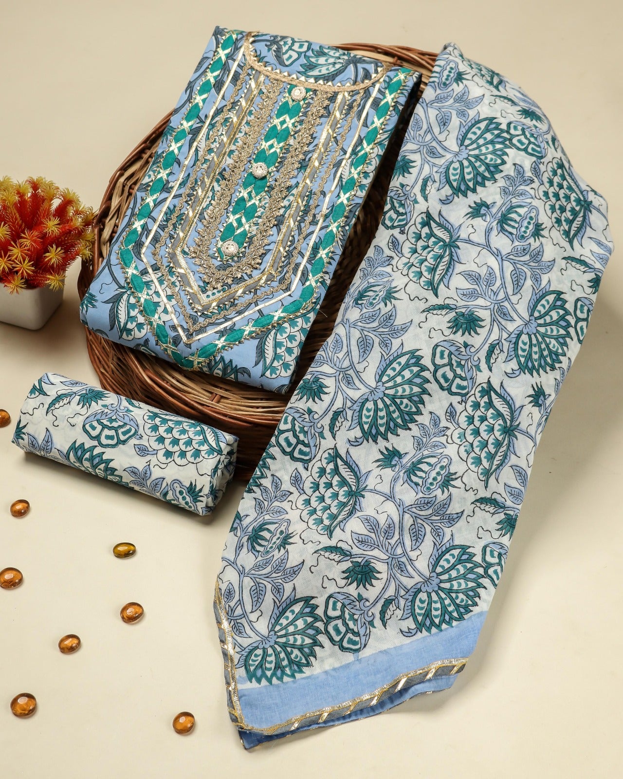 Shop mulmul dupatta cotton suits online shopping (GOTA422MUL)