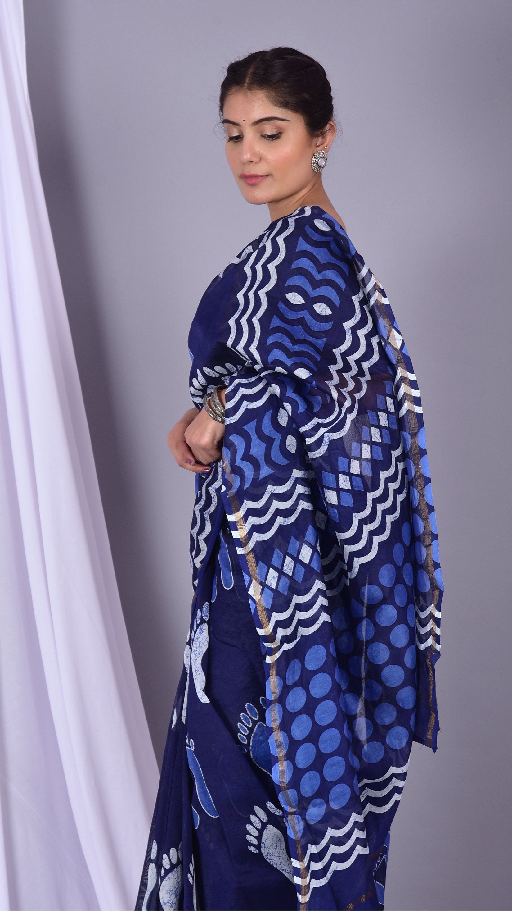 Beautifully Hand carfted Chanderi Indigo Saree (INDCH09) - ShalviFashion