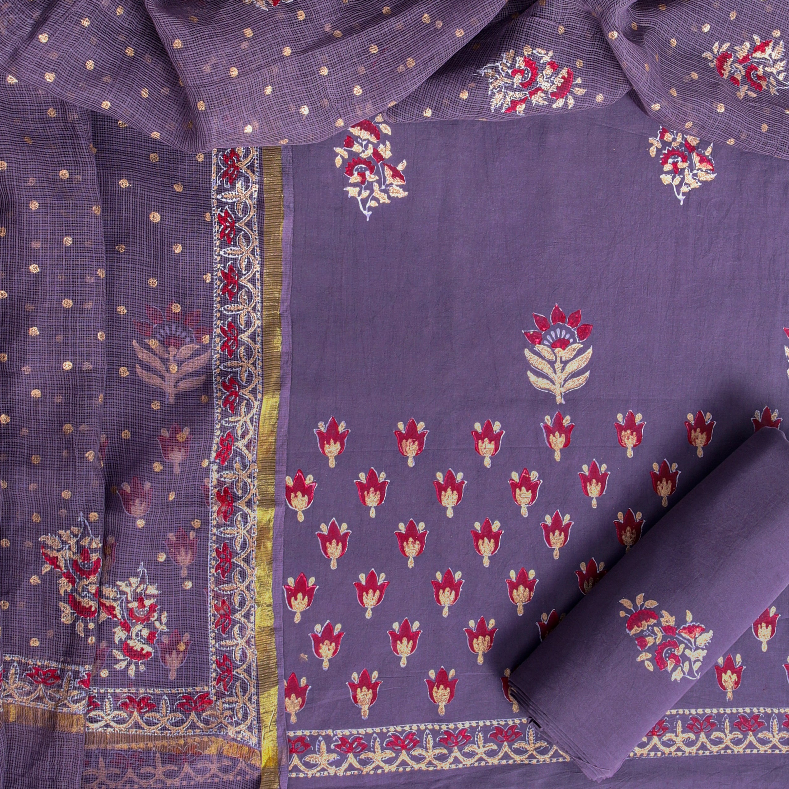 Shalvi Fashion Premium Kota Doria Suits with Gold Print (KDG01) - ShalviFashion