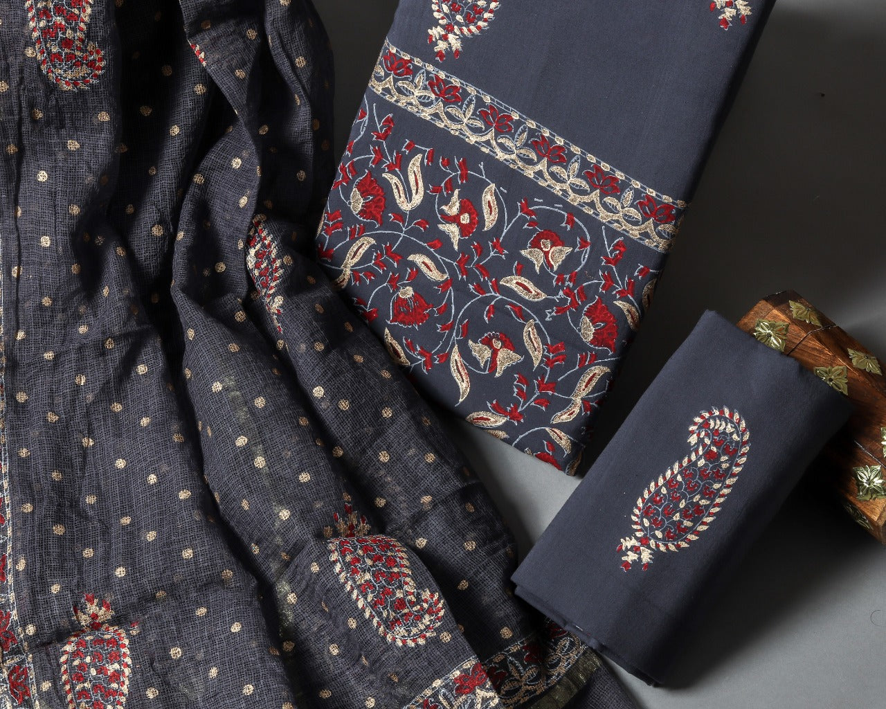 Shalvi Fashion Premium Kota Doria Suits with Gold Print (KDG04)