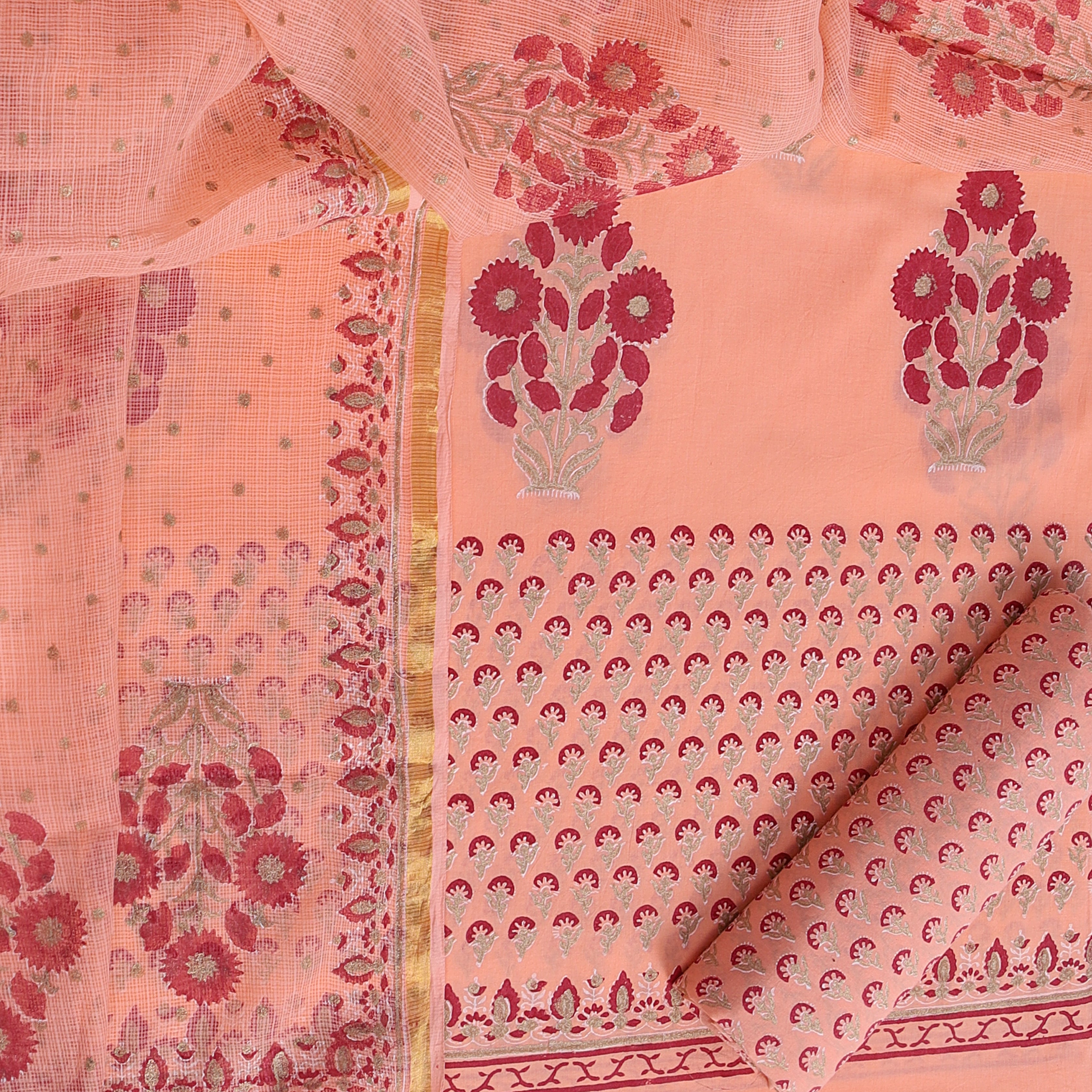 Shalvi Fashion Premium Kota Doria Suits with Gold Print (KDG05) - ShalviFashion