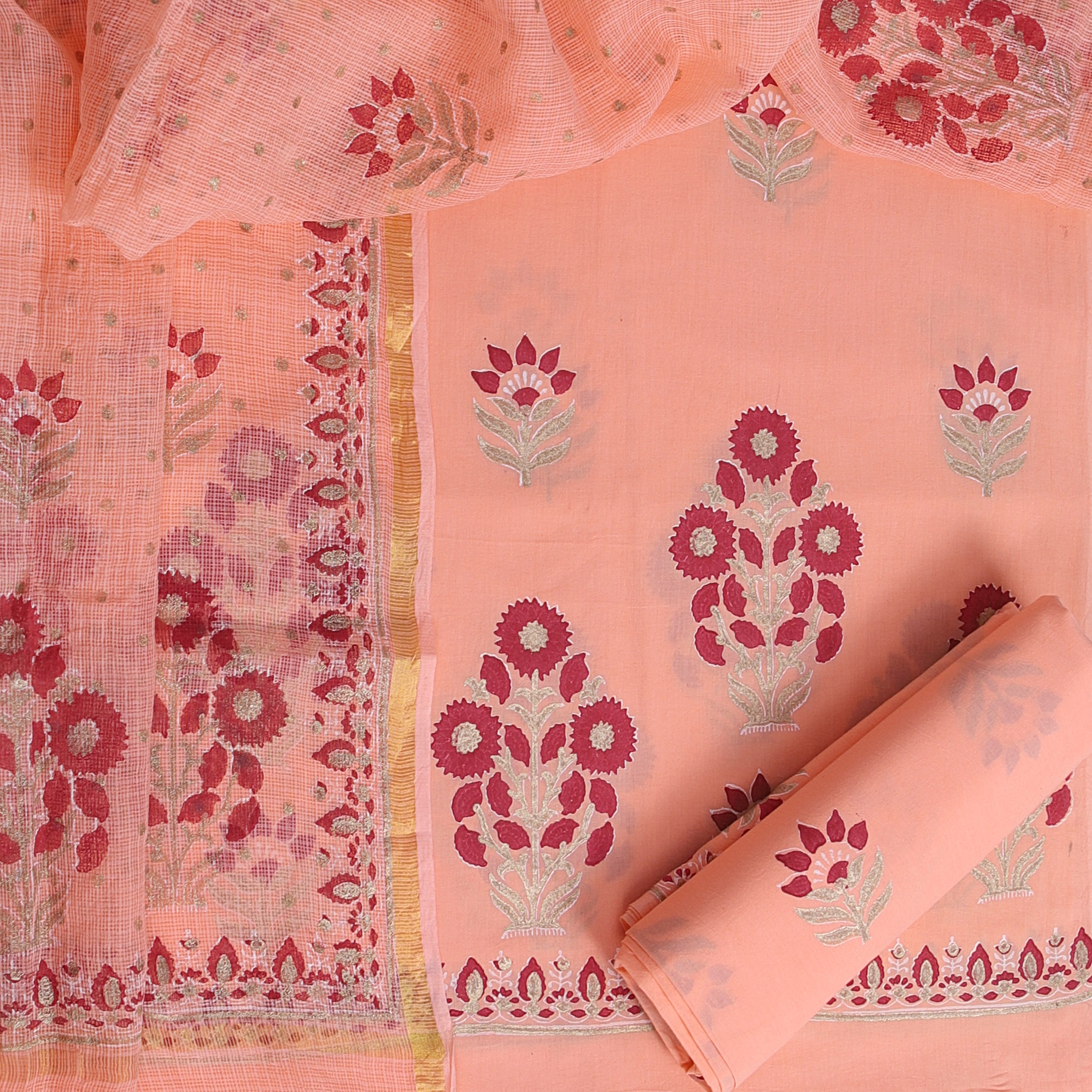 Shalvi Fashion Premium Kota Doria Suits with Gold Print (KDG07) - ShalviFashion