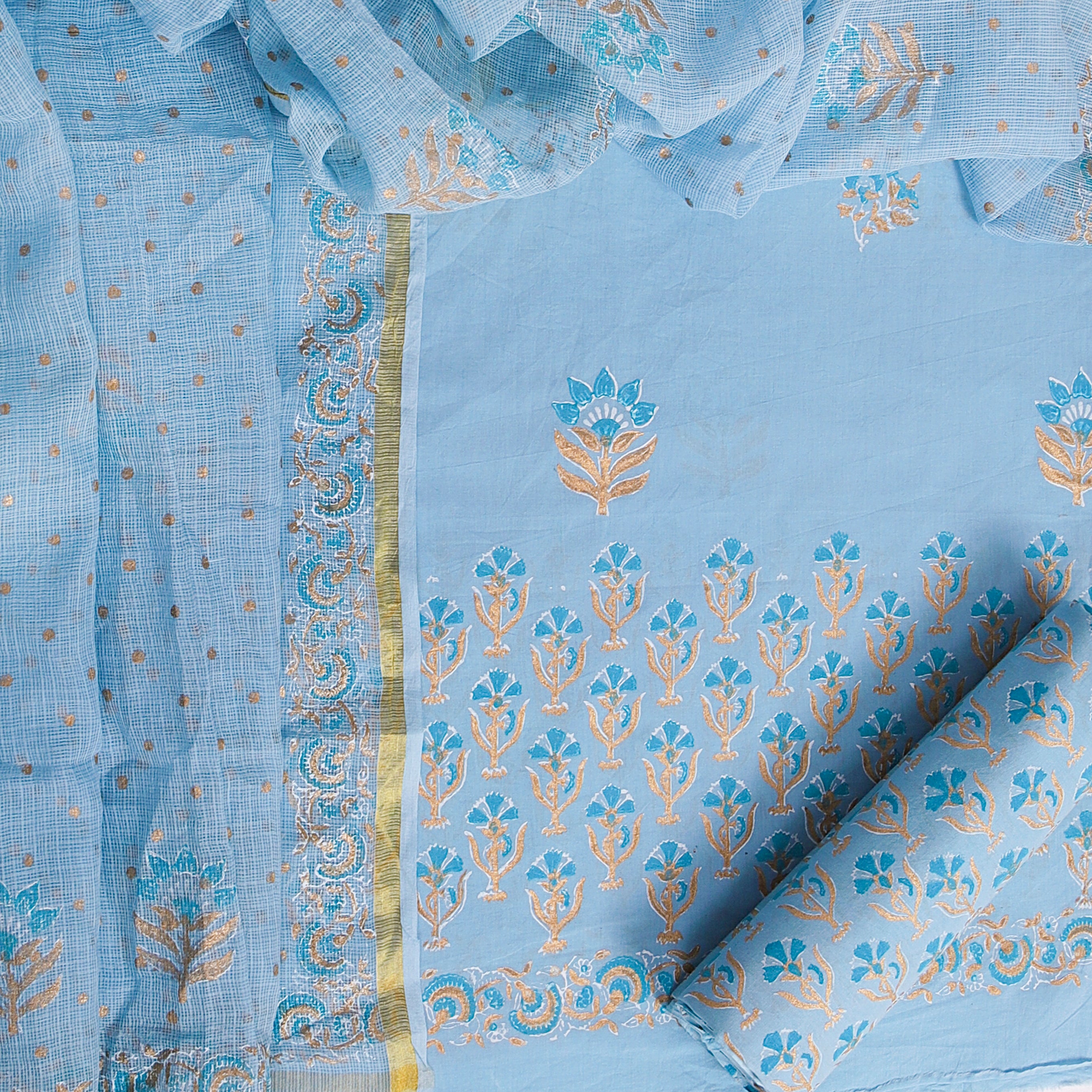 Shalvi Fashion Premium Kota Doria Suits with Gold Print (KDG08) - ShalviFashion