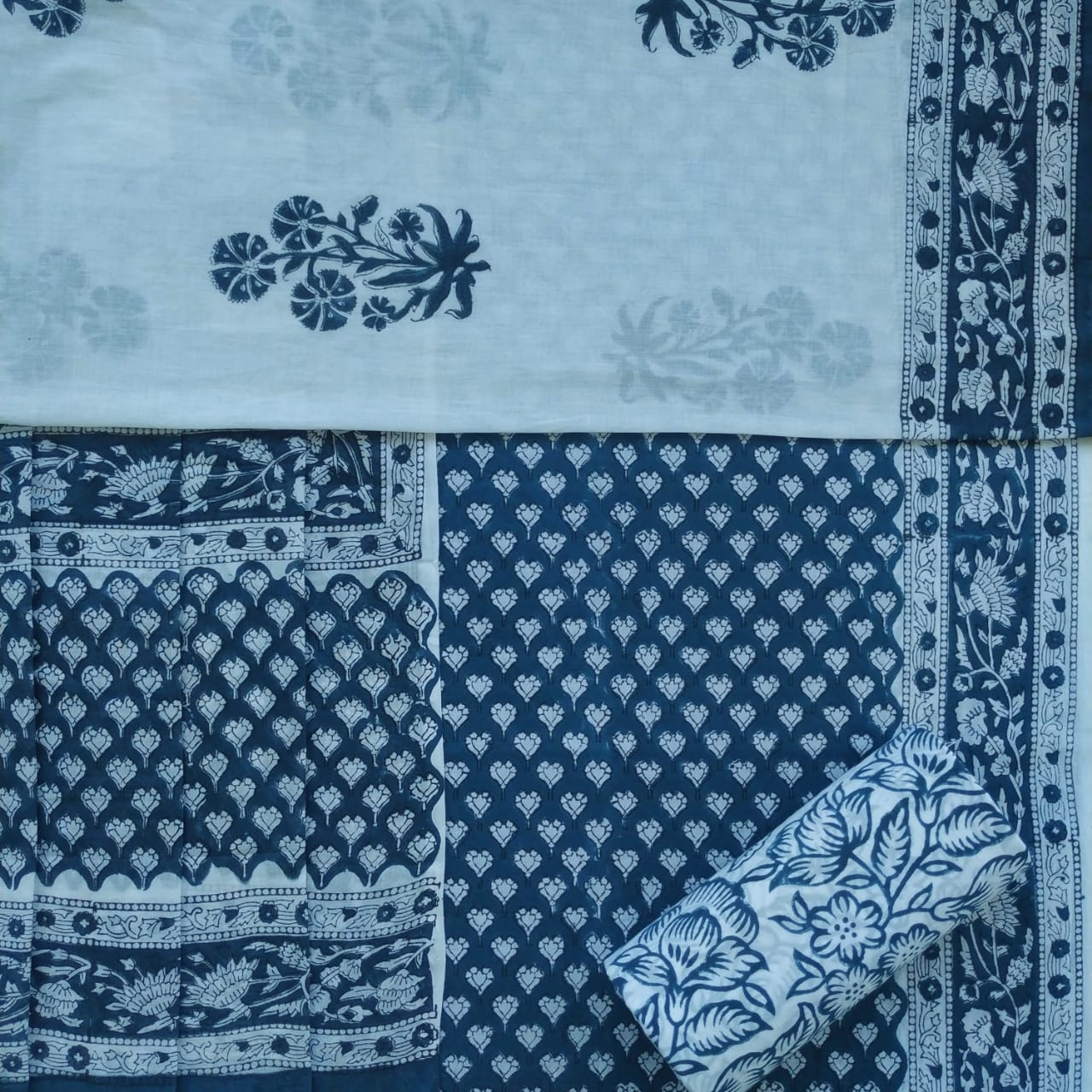 Shop Unstitched Hand Block Print Pure Cotton Dress Material with Cotton Mulmul Dupatta (TMAL307)