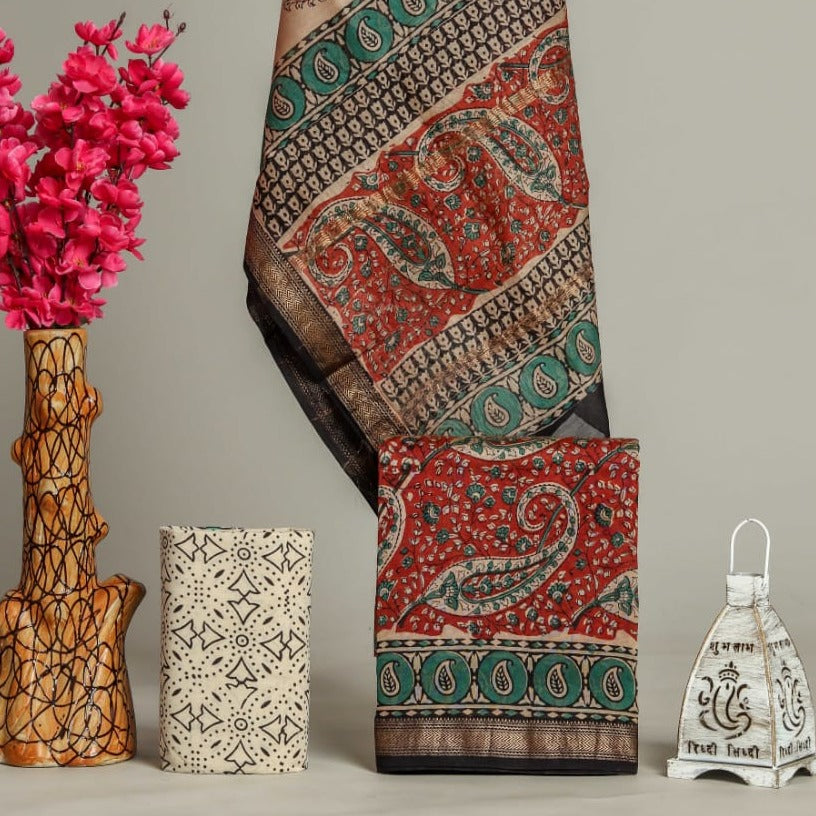 Shop Unstitched Hand Block Print Maheshwari Silk Suit Sets (MSL105)
