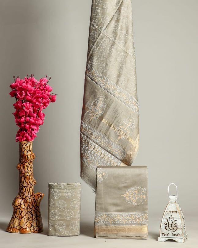 Shop Unstitched Hand Block Print Maheshwari Silk Suit sets (MSL12)
