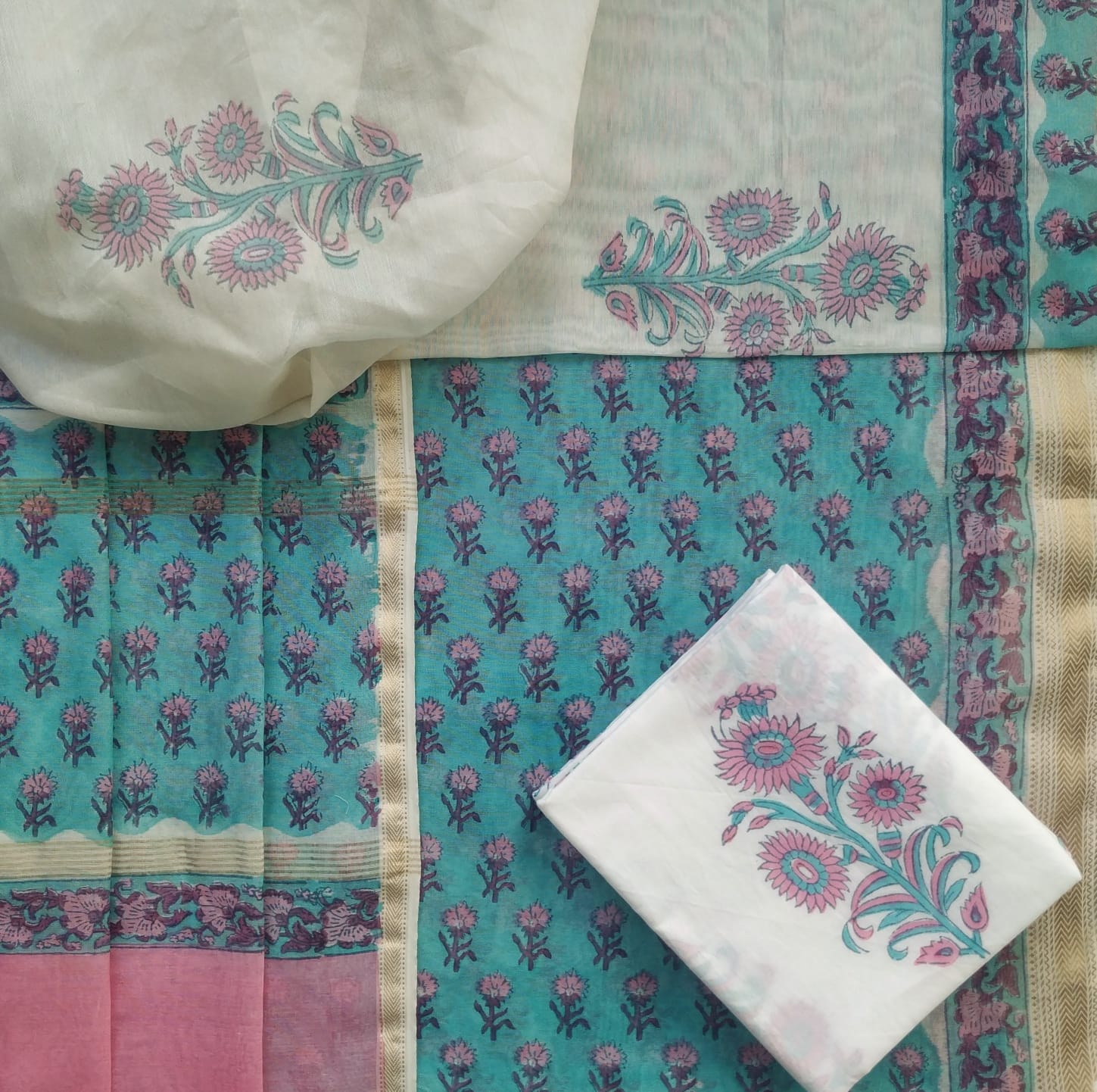 Shop block print maheshwari silk suit sets online (MSL343)