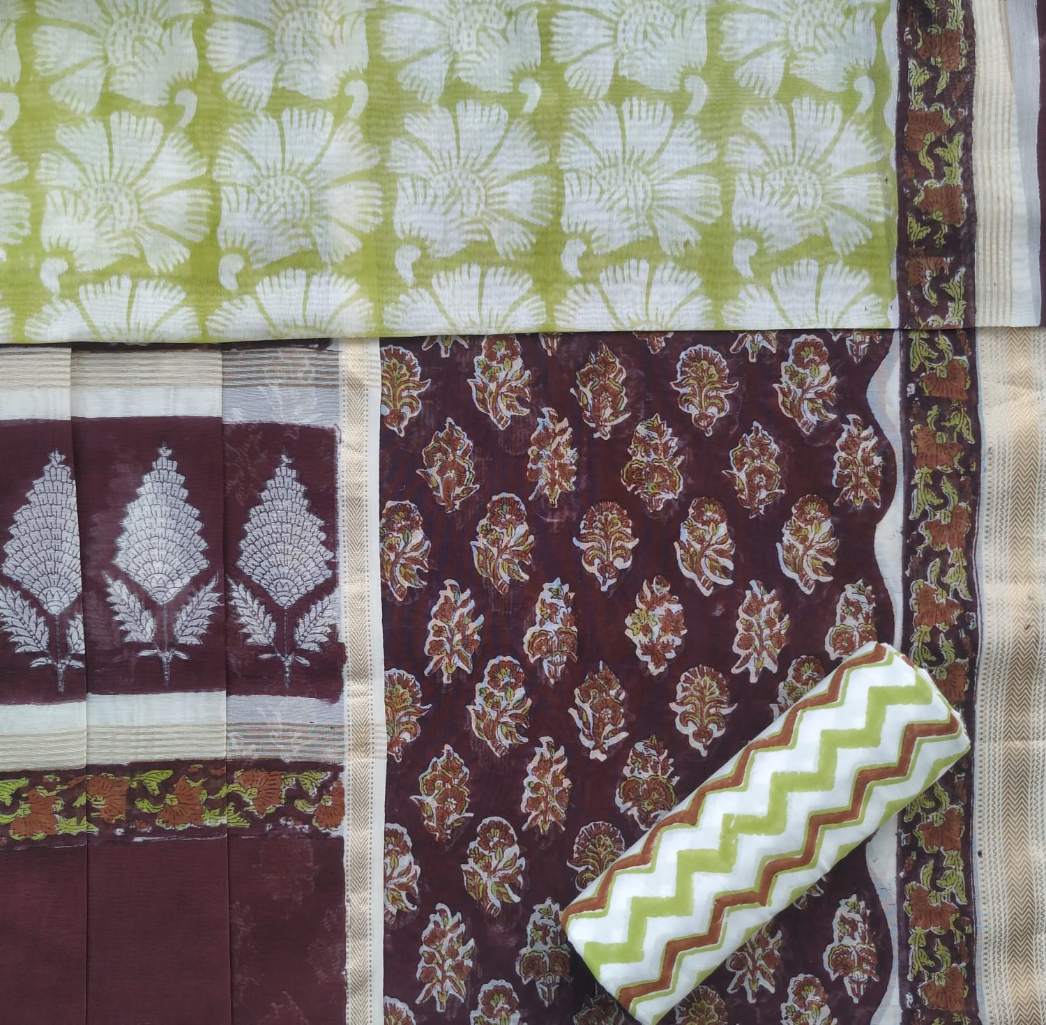 Shop unstitched block print maheshwari silk suit sets (MSL376)