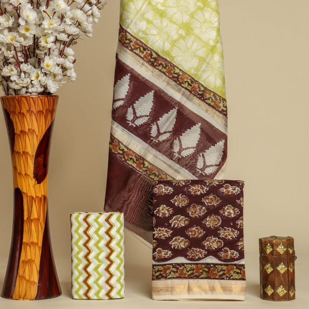 Shop unstitched block print maheshwari silk suit sets (MSL376)