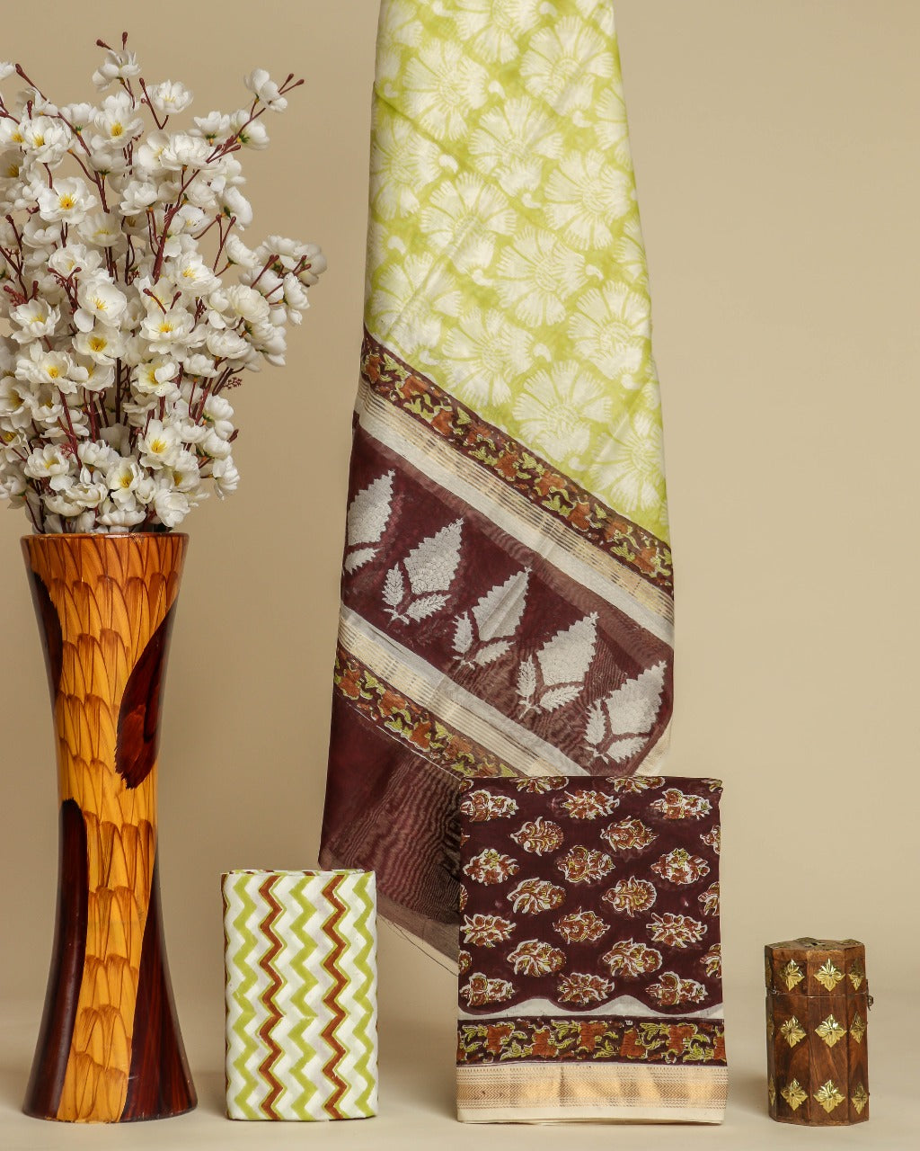 Shop unstitched block print maheshwari silk suit sets (MSL376)