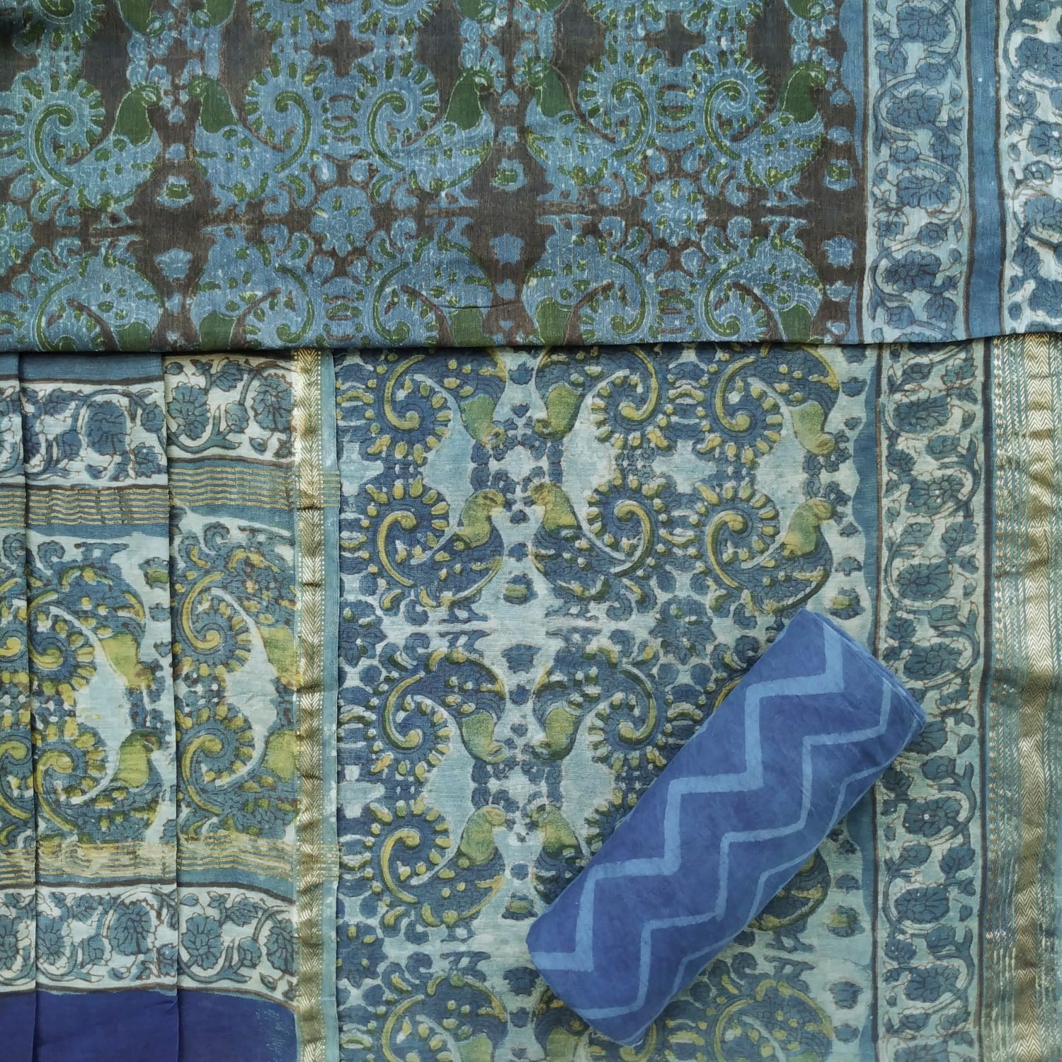 Shop unstitched ajrak print maheshwari silk suit sets online (MSL381)