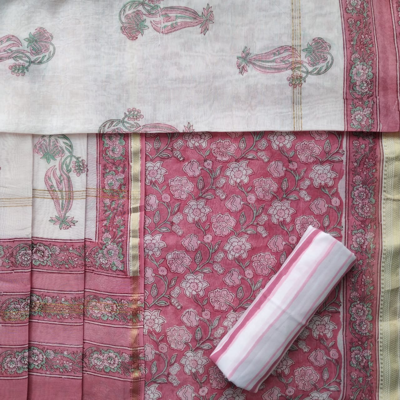 Shop hand block print maheshwari silk suit sets online shopping (MSL382)