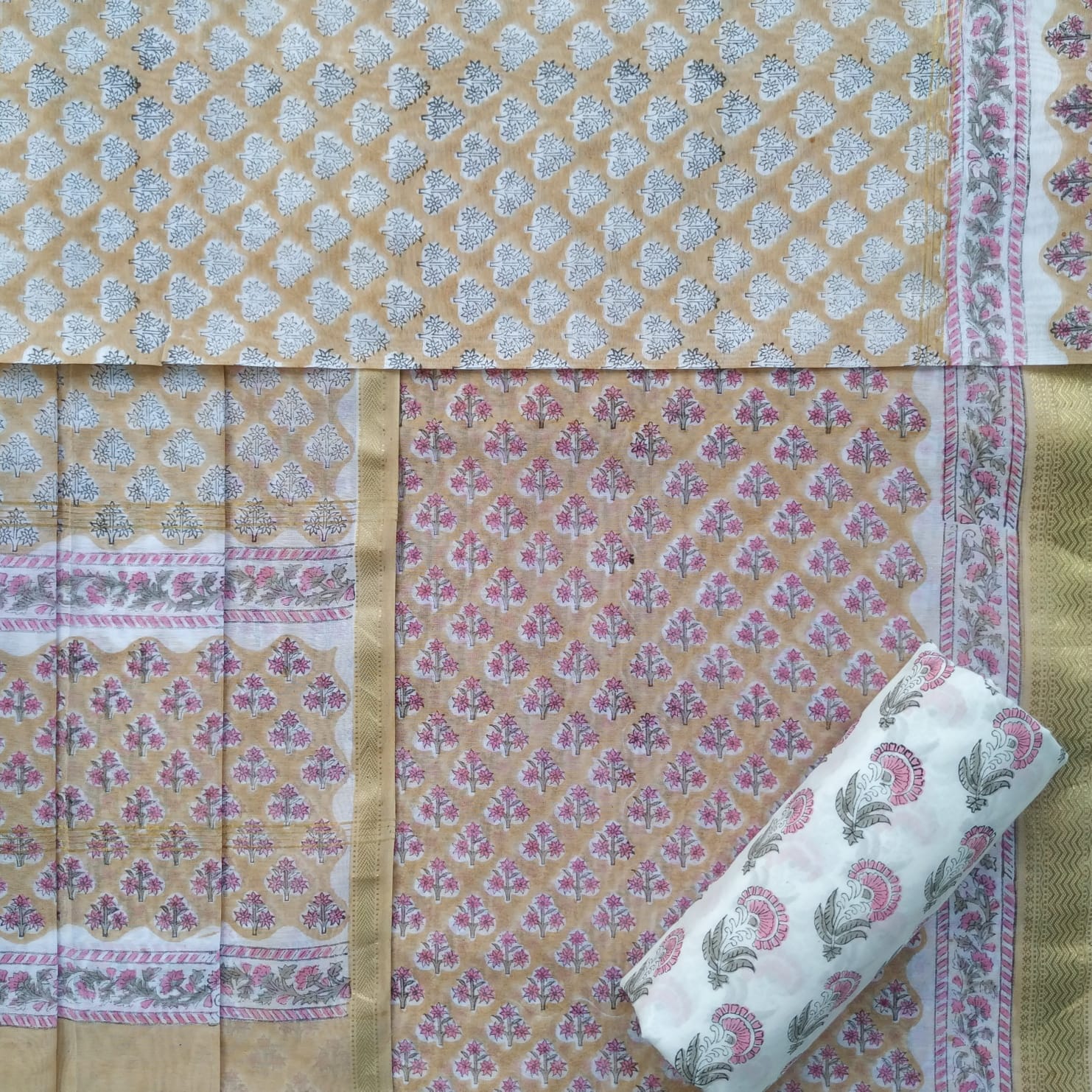 Shop block print maheshwari silk suit sets online shopping (MSL390)