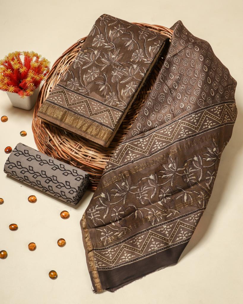 Shop unstitched ajrak print maheshwari silk suits online shopping (MSL400)