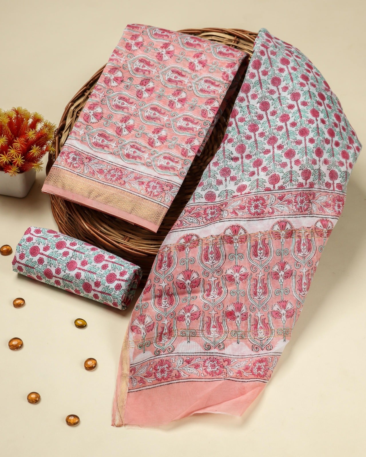 Shop hand block print maheshwari silk suits online (MSL404)