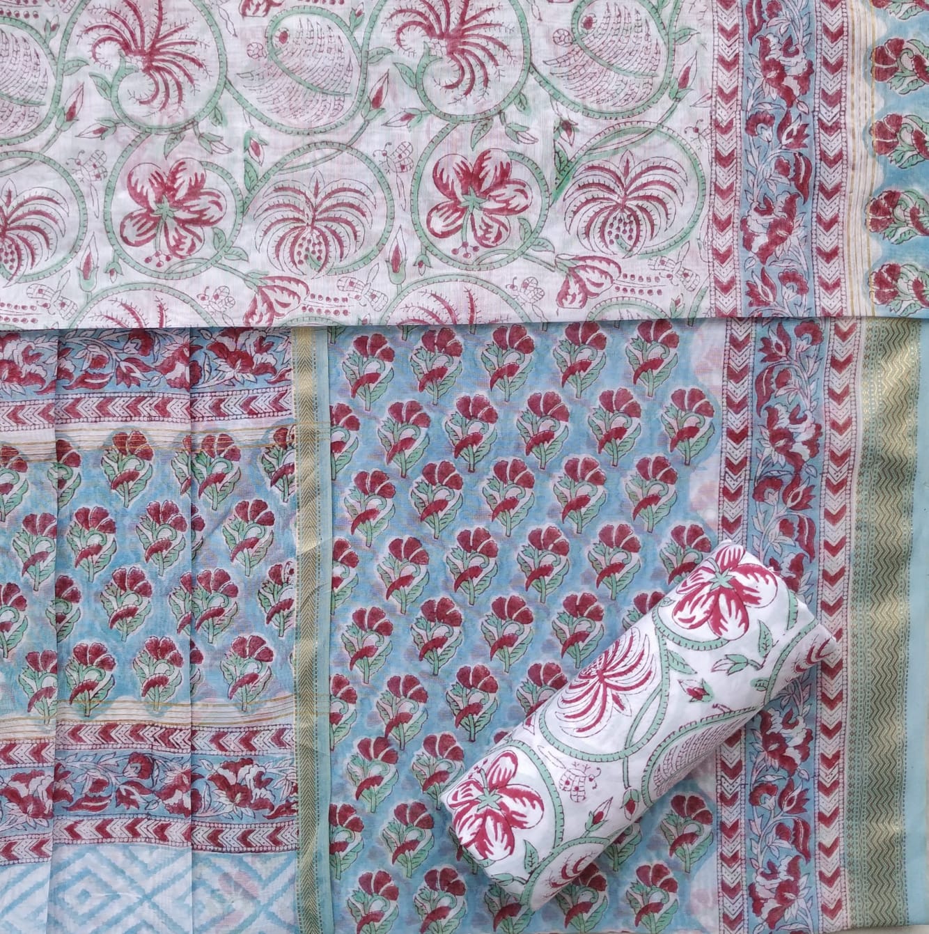 Shop hand block print maheshwari silk suits online shopping (MSL405)