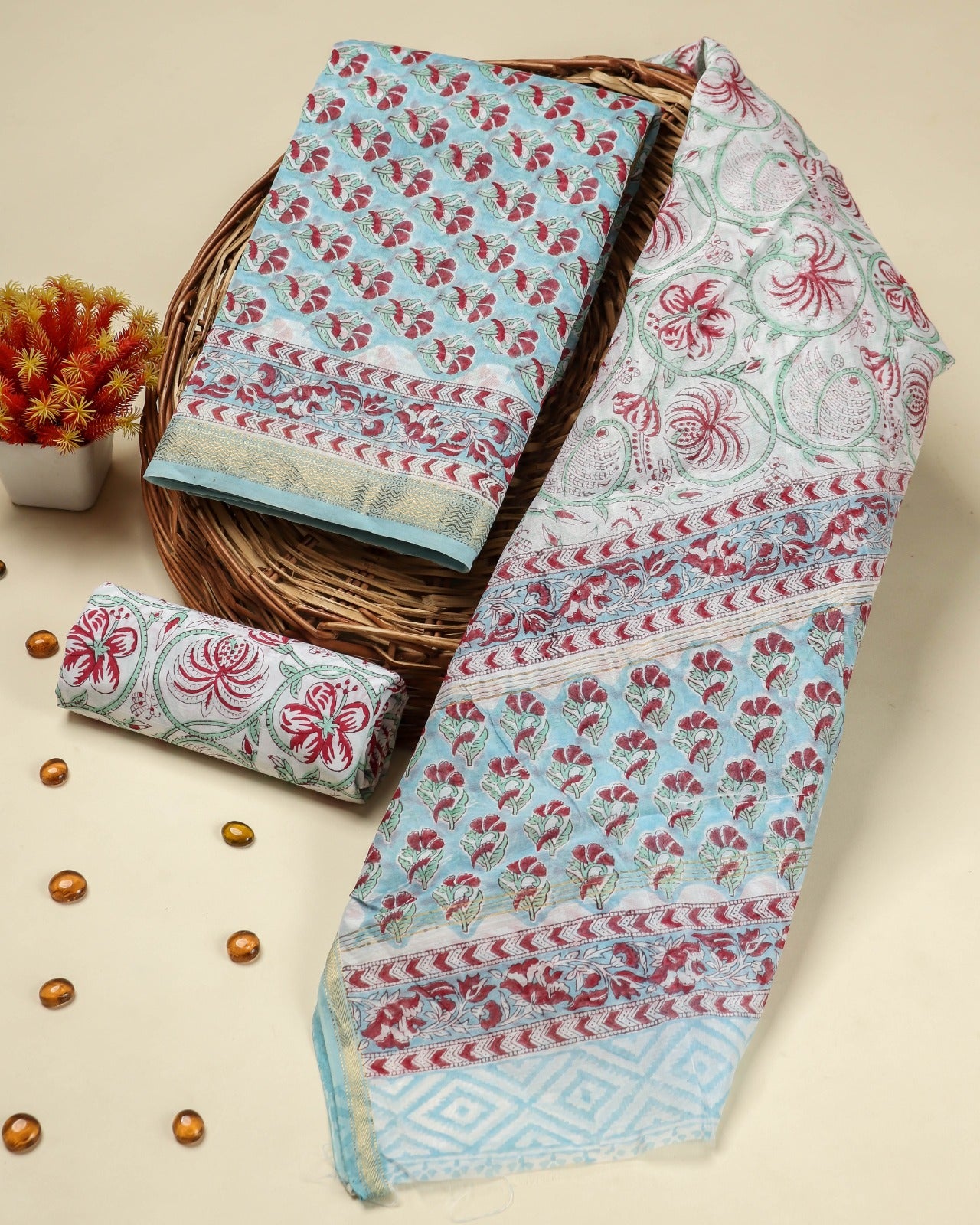 Shop hand block print maheshwari silk suits online shopping (MSL405)