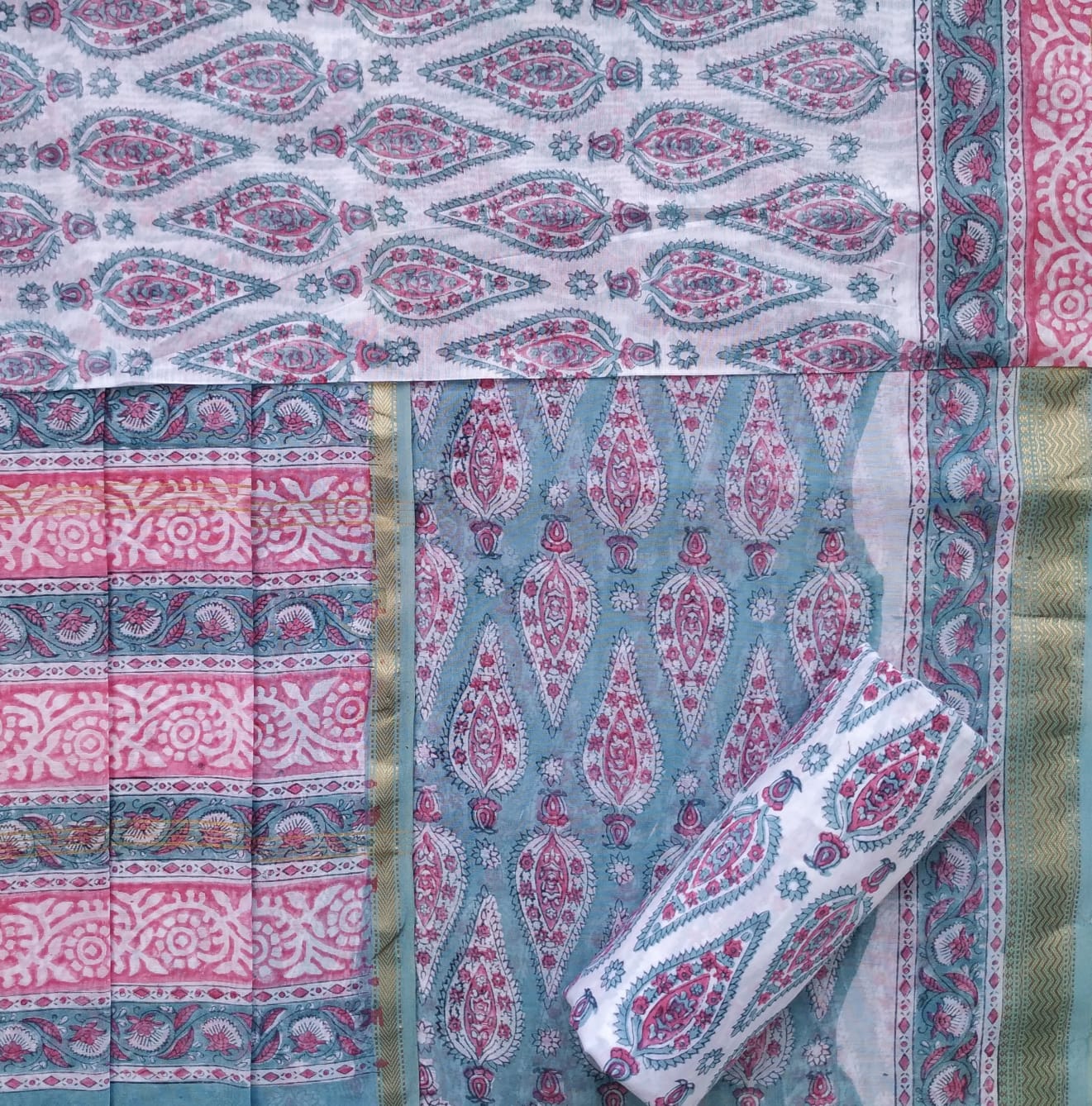 Shop unstitched hand block printed maheshwari silk suits (MSL406)