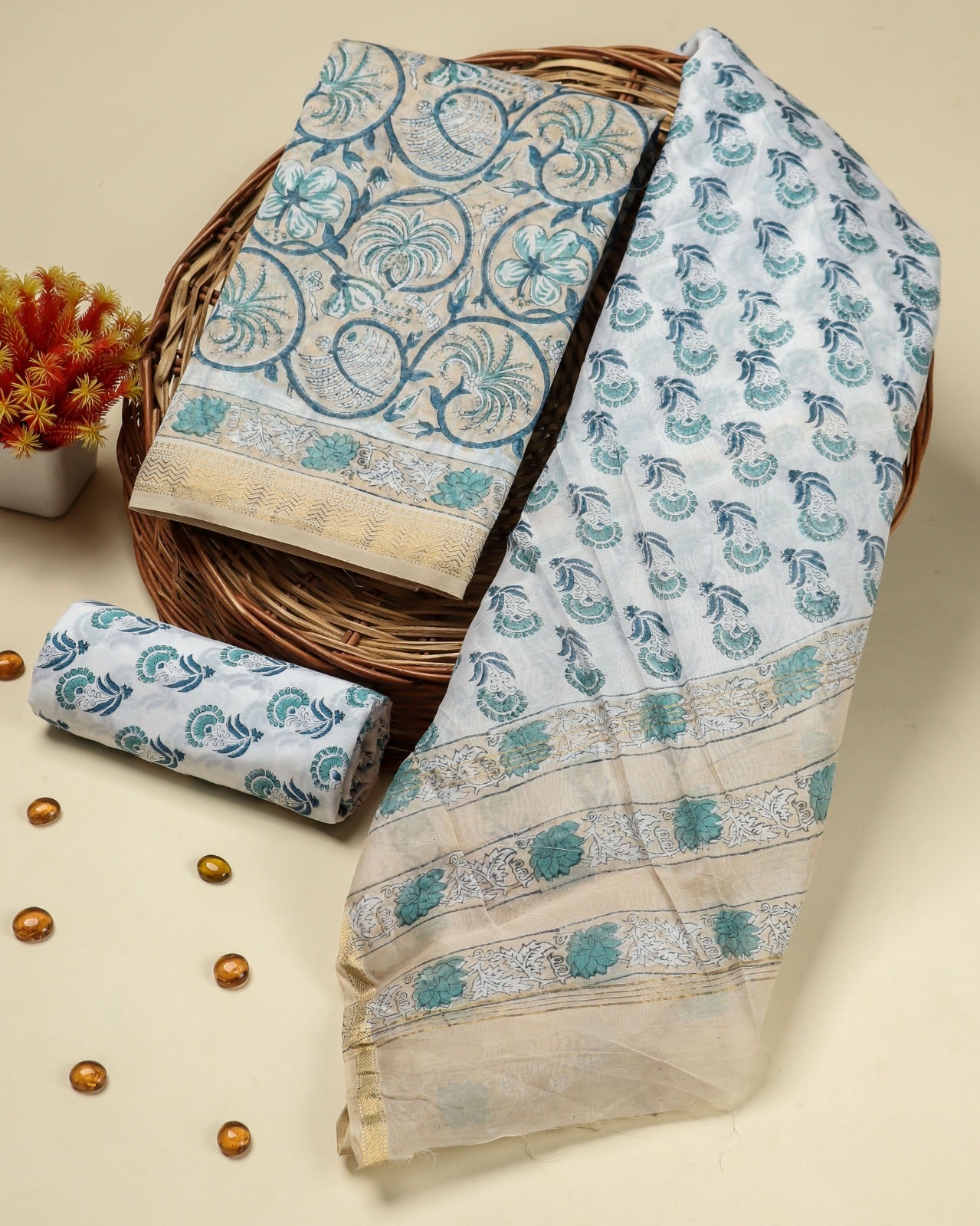 Shop hand block print maheshwari silk suits online shopping (MSL407)