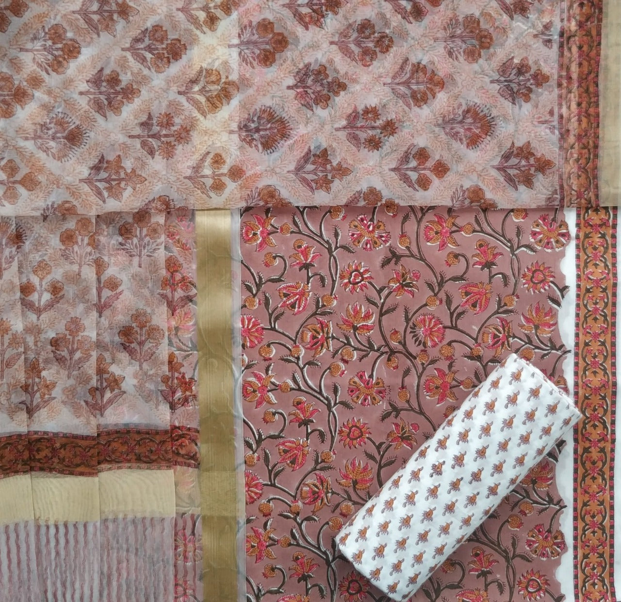 shop cotton suit with organza dupatta