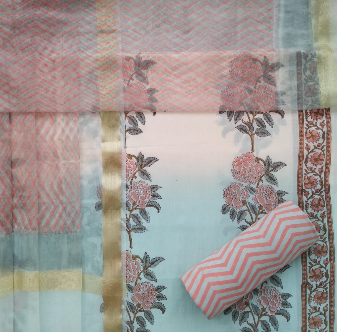 Shop ombre print cotton suit sets in jaipur (ORG153)