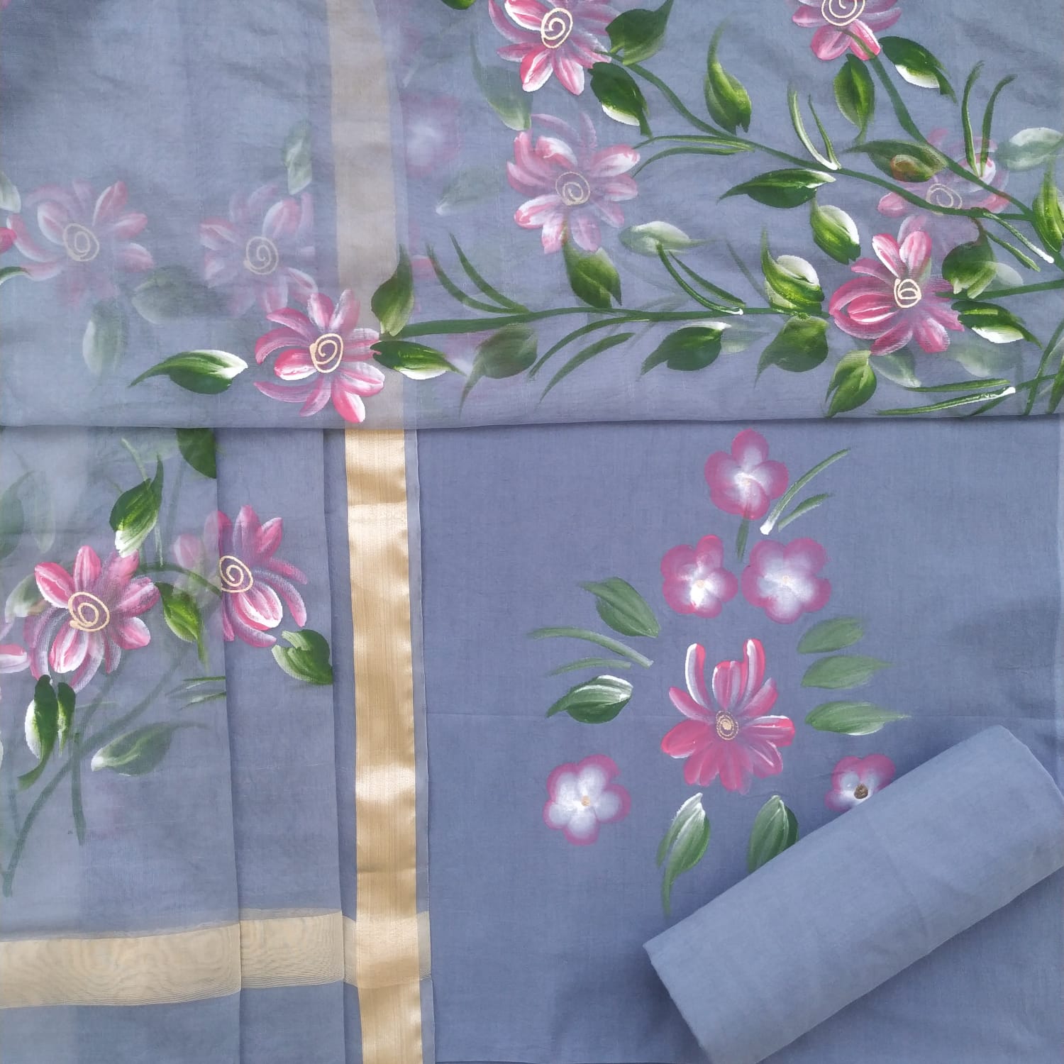 Shop cotton suit sets with organza dupatta (ORG161)
