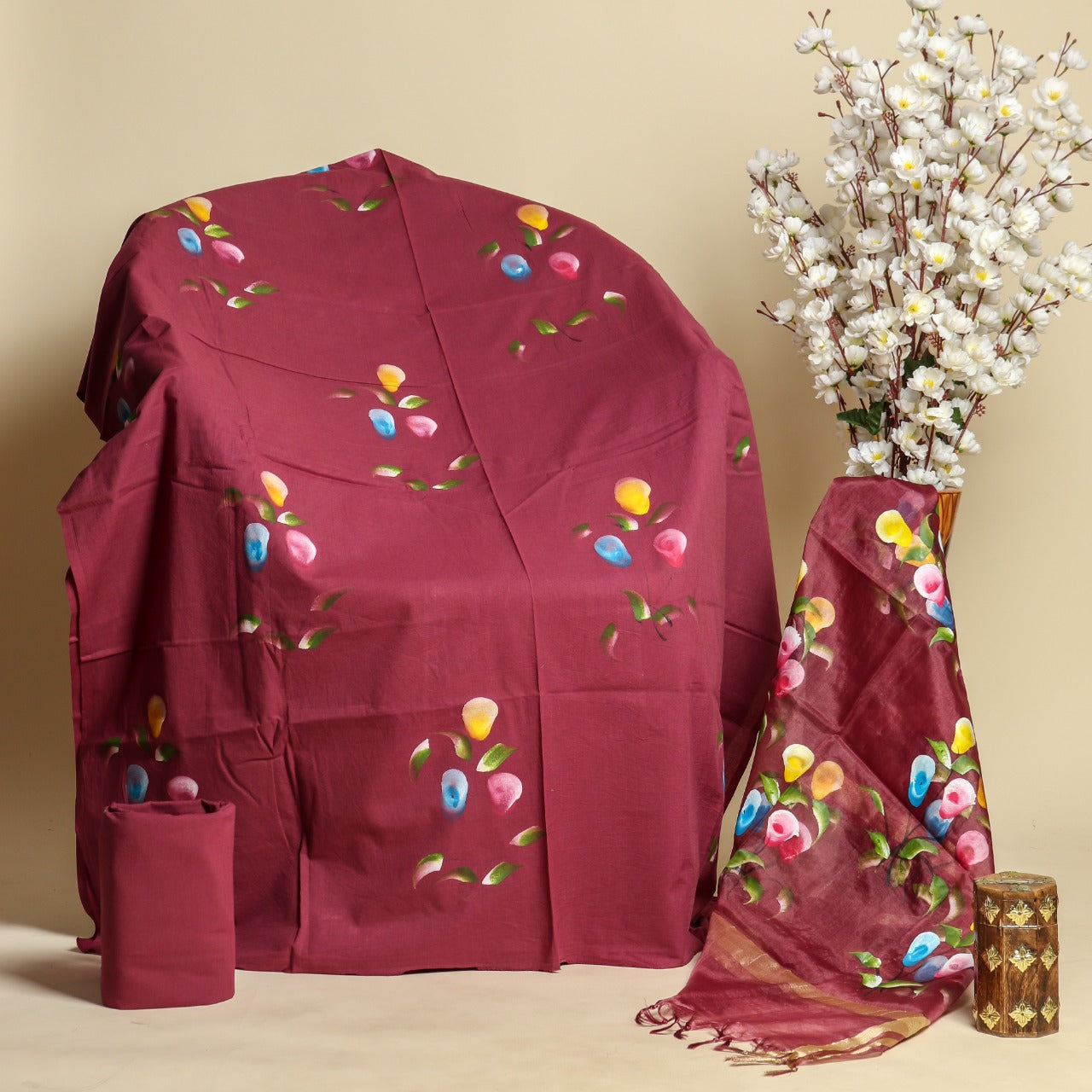 Shop cotton suit sets with organza dupatta (ORG162)