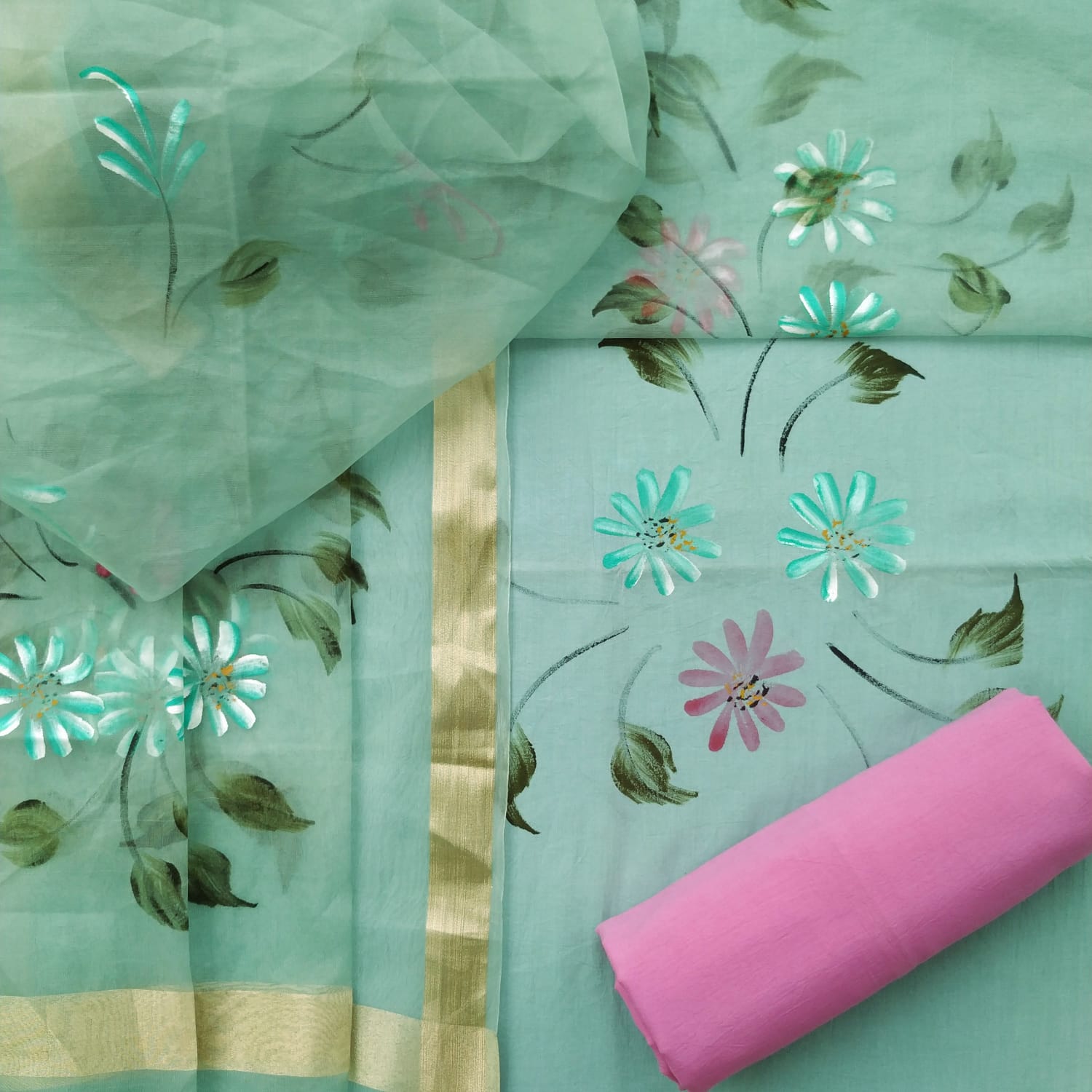 Shop organza dupatta cotton suit sets online (ORG164)