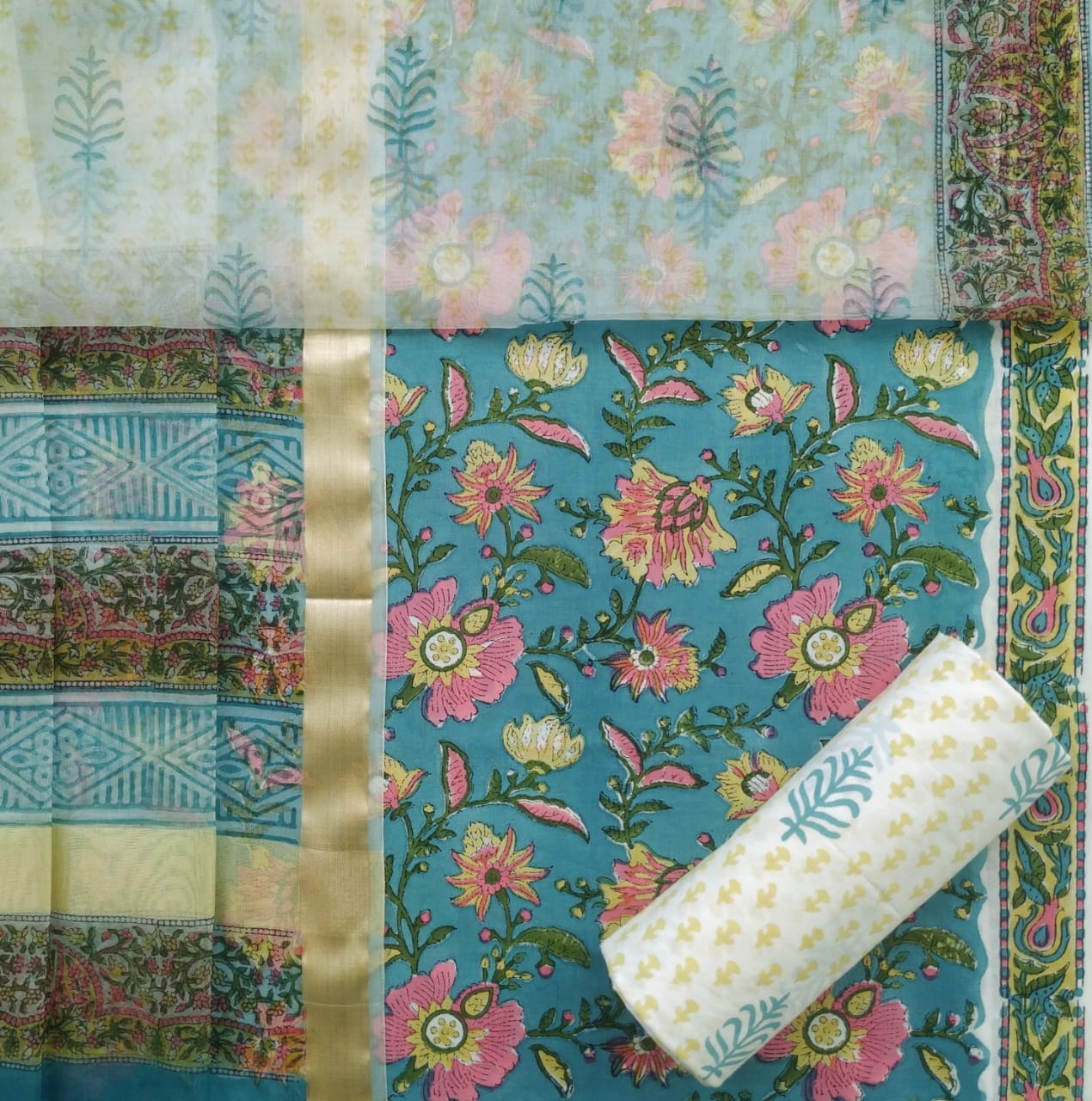 Shop premium cotton suit sets with organza dupatta (ORG167)