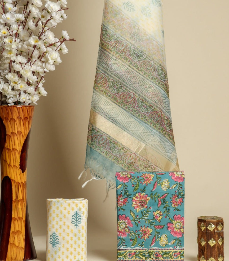 Shop premium cotton suit sets with organza dupatta (ORG167)