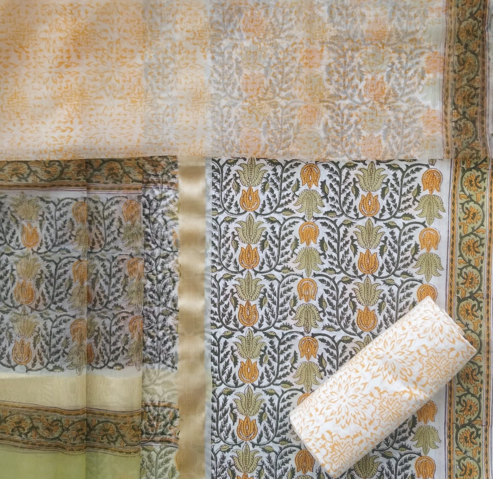 Shop unstitched organza dupatta cotton suit sets (ORG171)