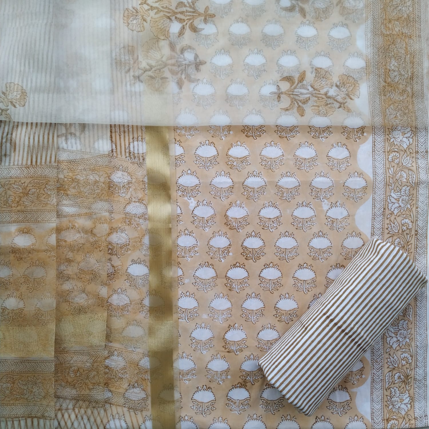 Shop cotton suit material with organza dupatta (ORG172)