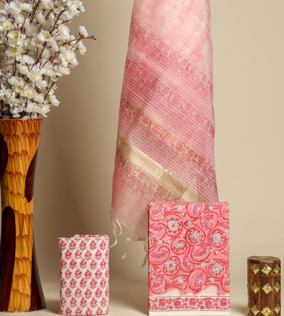 Shop cotton suit sets with organza dupatta in jaipur (ORG175)