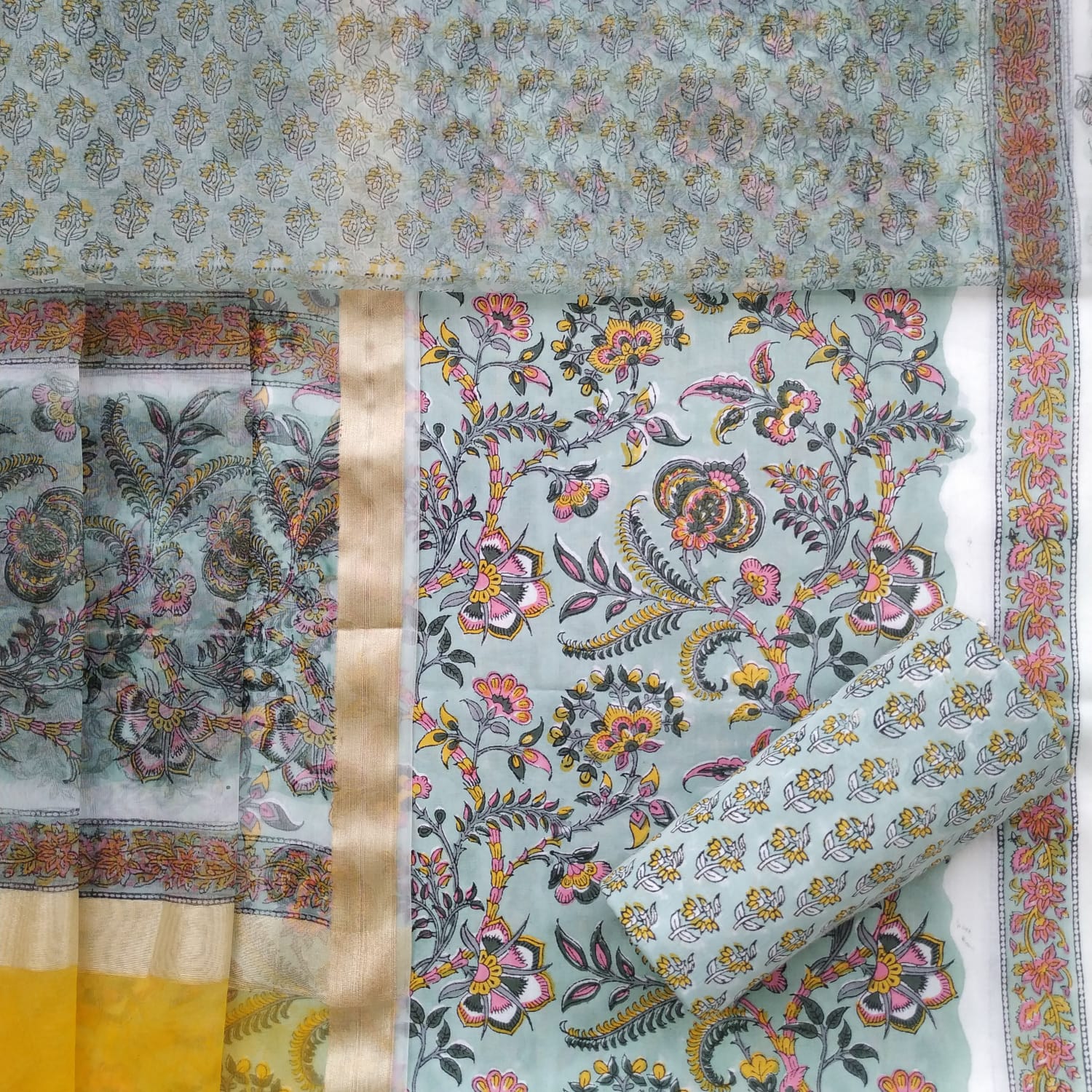 Shop cotton suits with organza dupatta online shopping (ORG176)