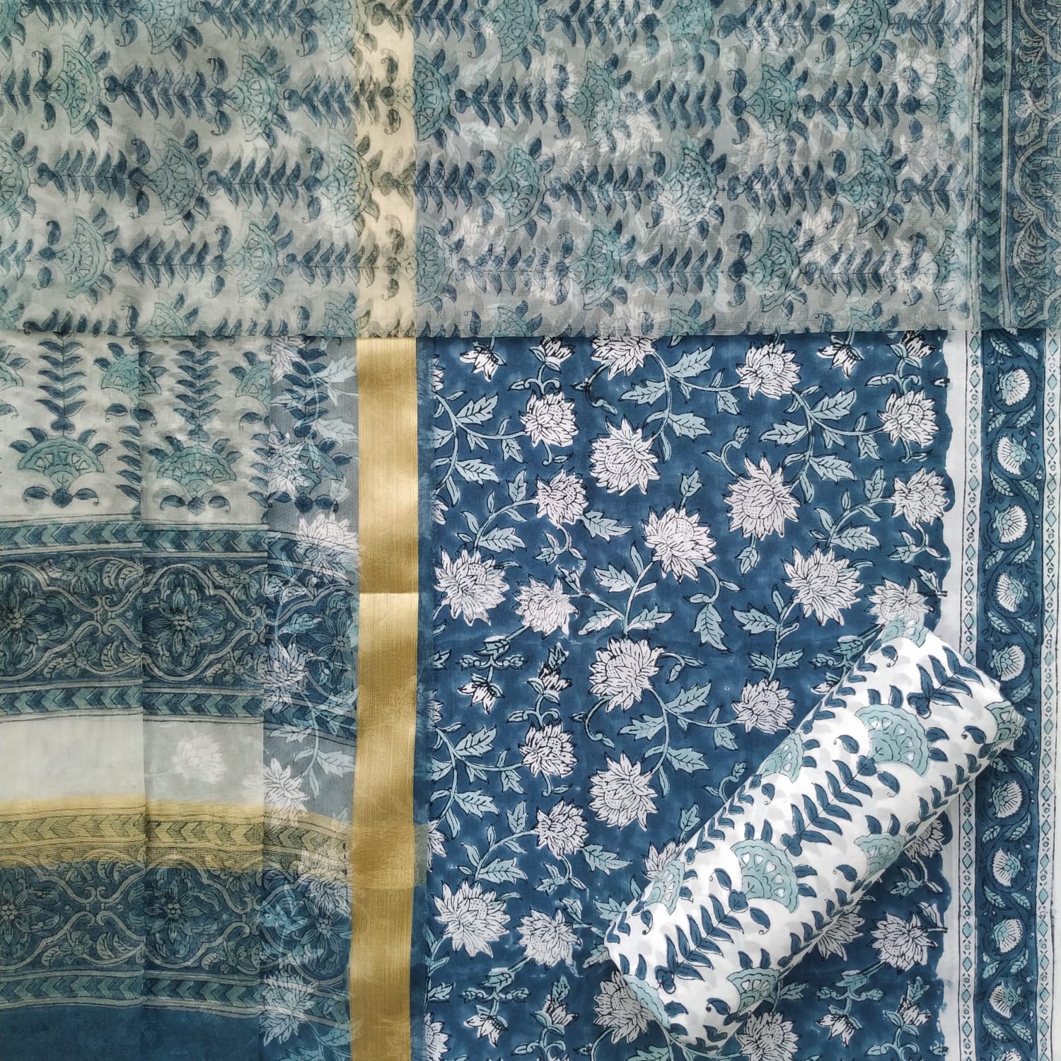 Shop cotton suit material with organza dupatta (ORG182)