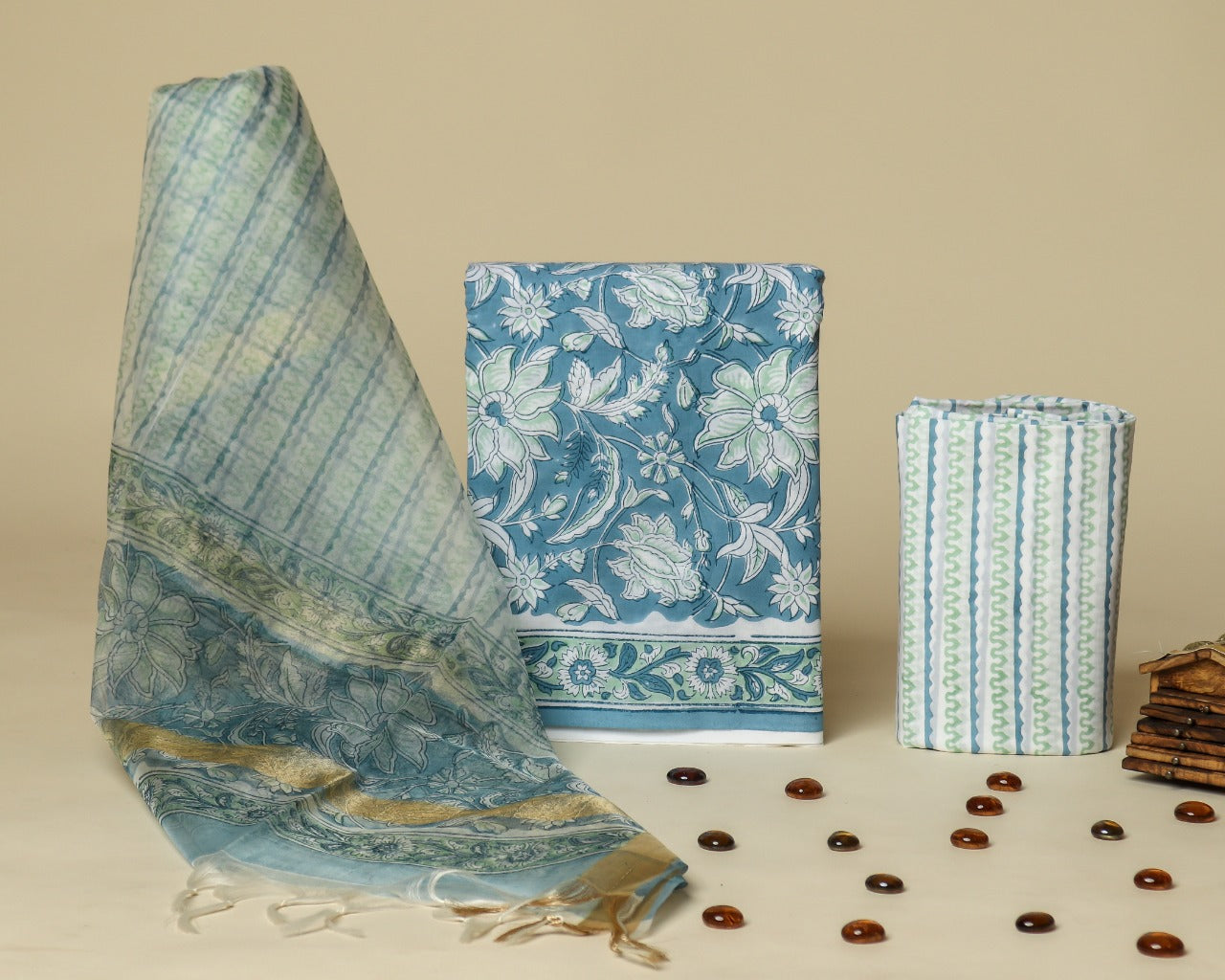 Shop cotton suit sets with organza dupatta (ORG186)