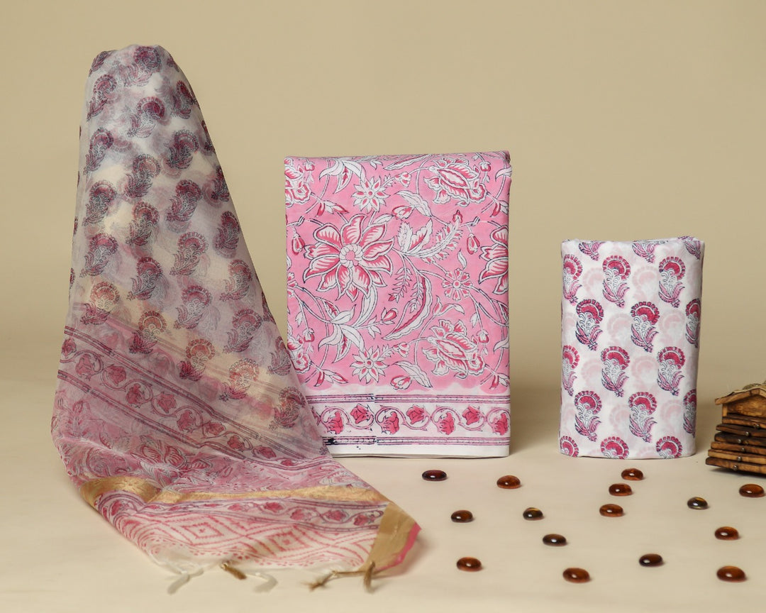 Shop cotton suit sets with organza dupatta online shopping (ORG189)