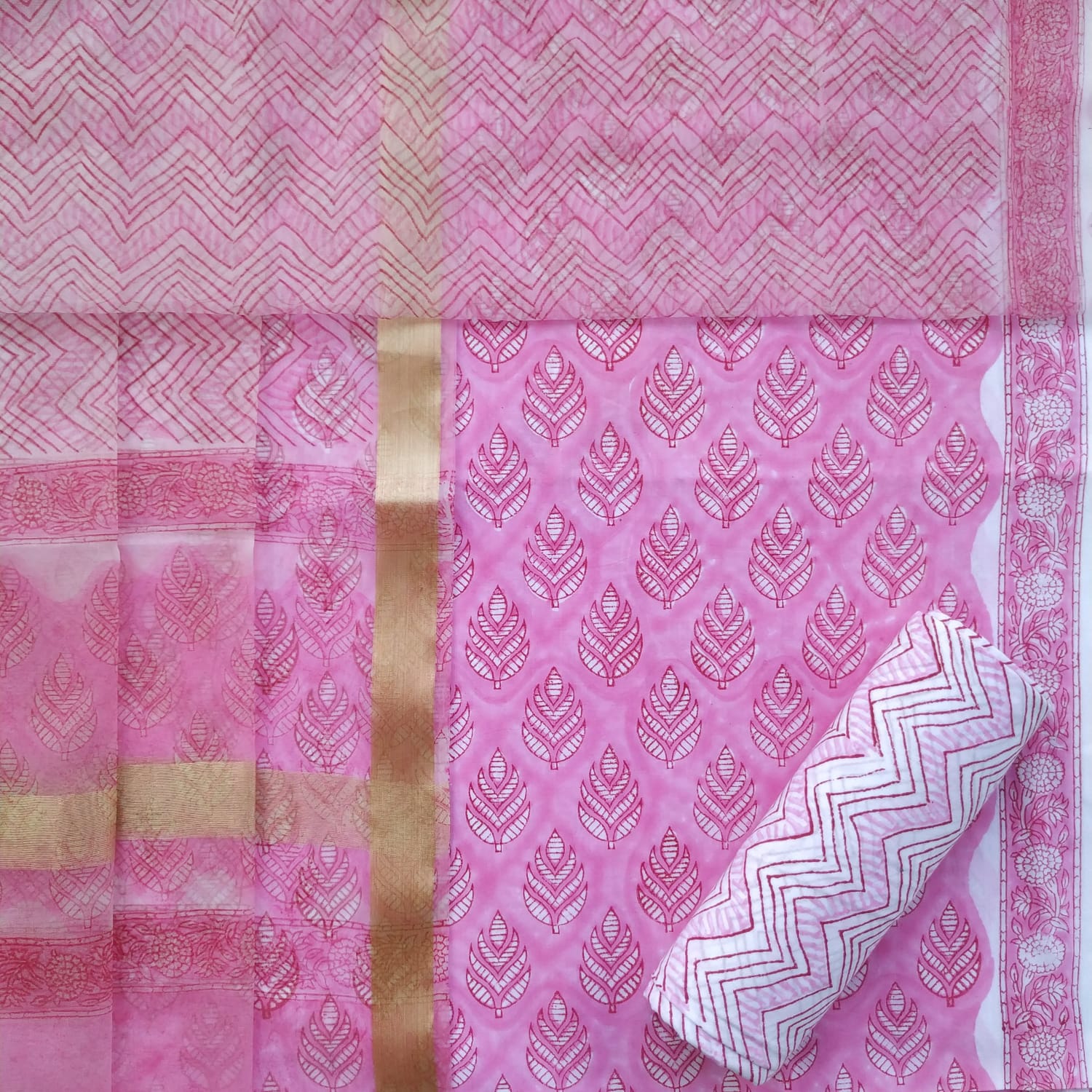 Shop unstitched cotton suit sets with organza dupatta (ORG195)