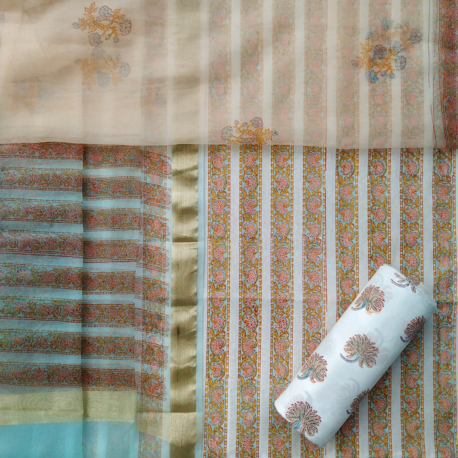 Shop cotton suit sets with organza dupatta (ORG215)