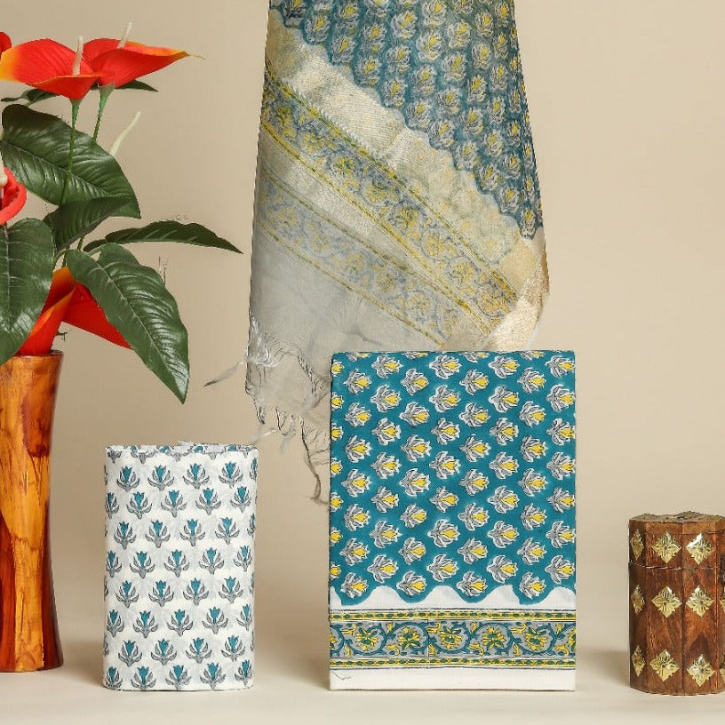 Shop organza dupatta cotton suit set online (ORG235)