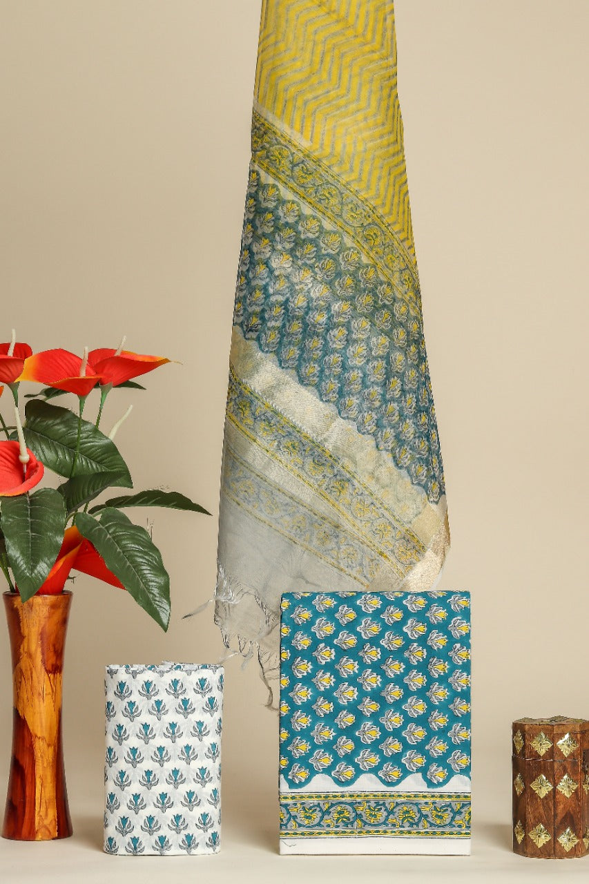 Shop organza dupatta cotton suit set online (ORG235)