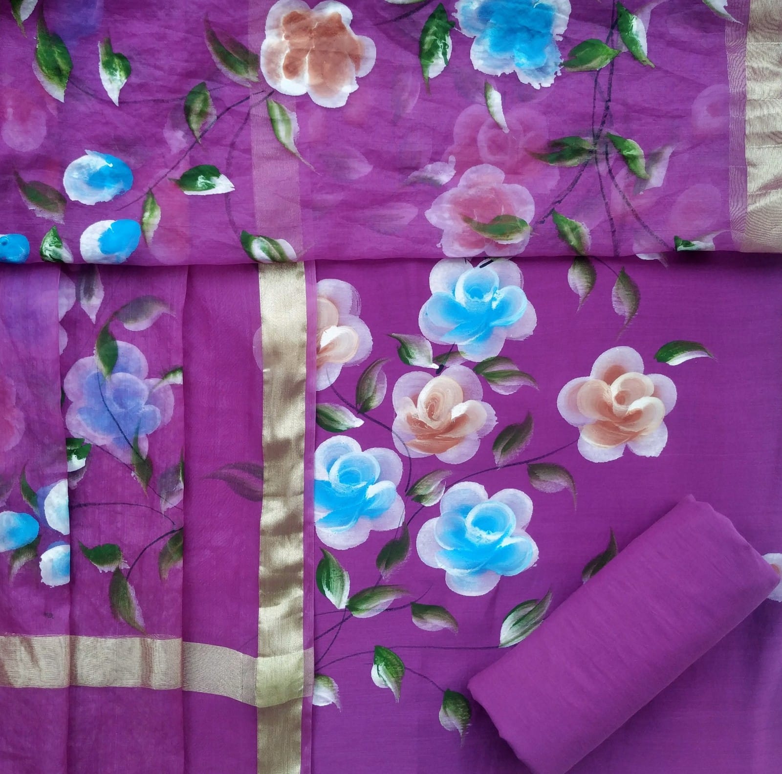 Shop handpainted cotton organza dupatta (ORG239)