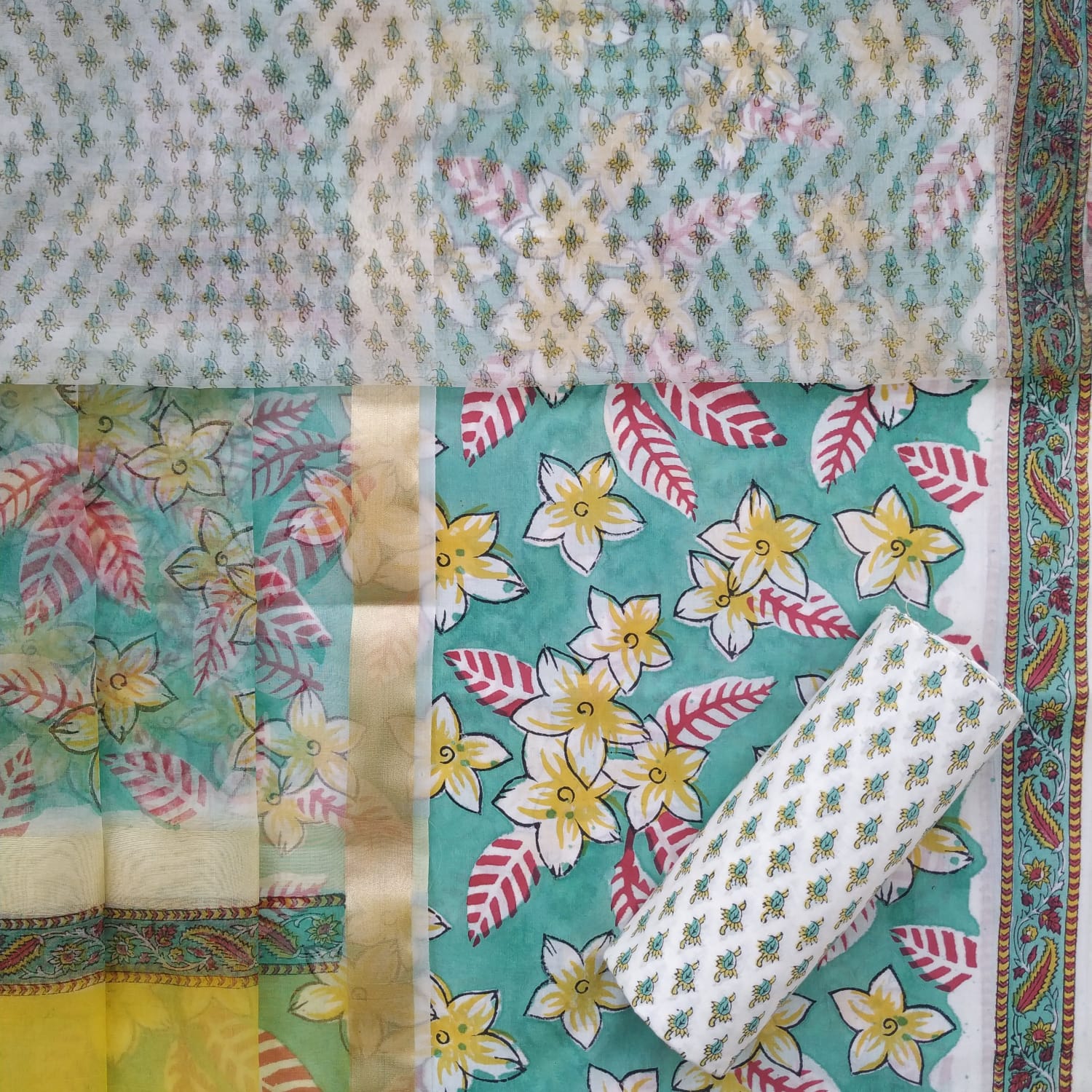 Shop unstitched cotton suit set with organza dupatta in jaipur (ORG240)