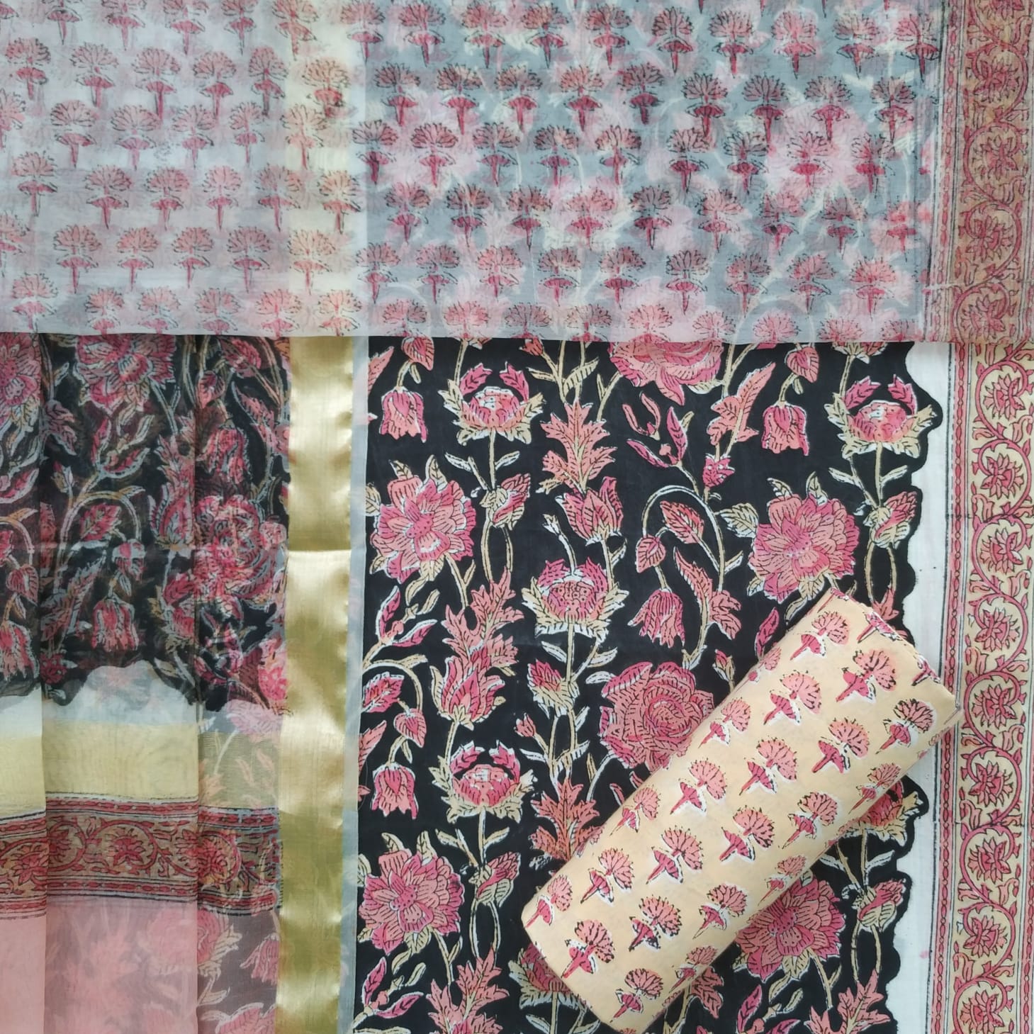 Shop block print cotton suit sets online shopping (ORG242)