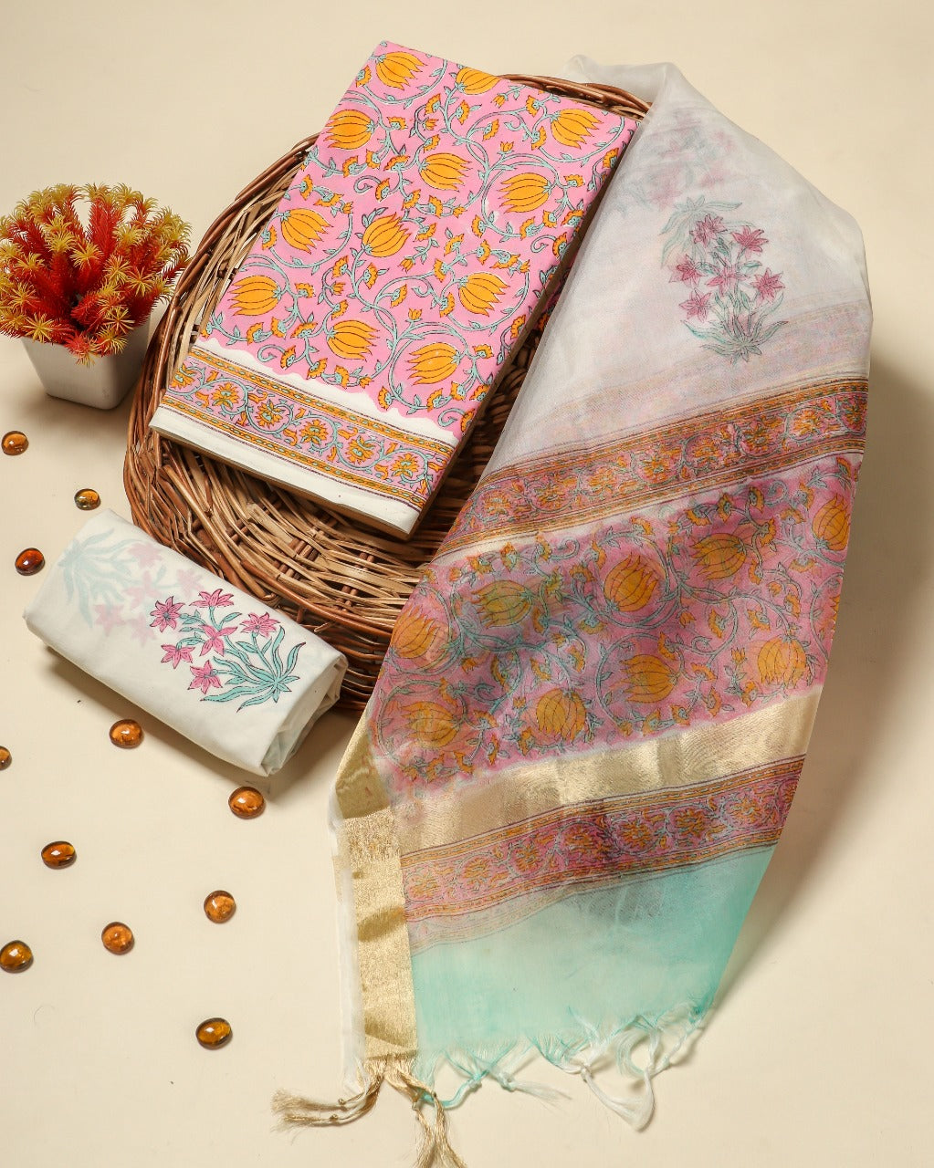 Shop unstitched cotton suits online shopping (ORG244)