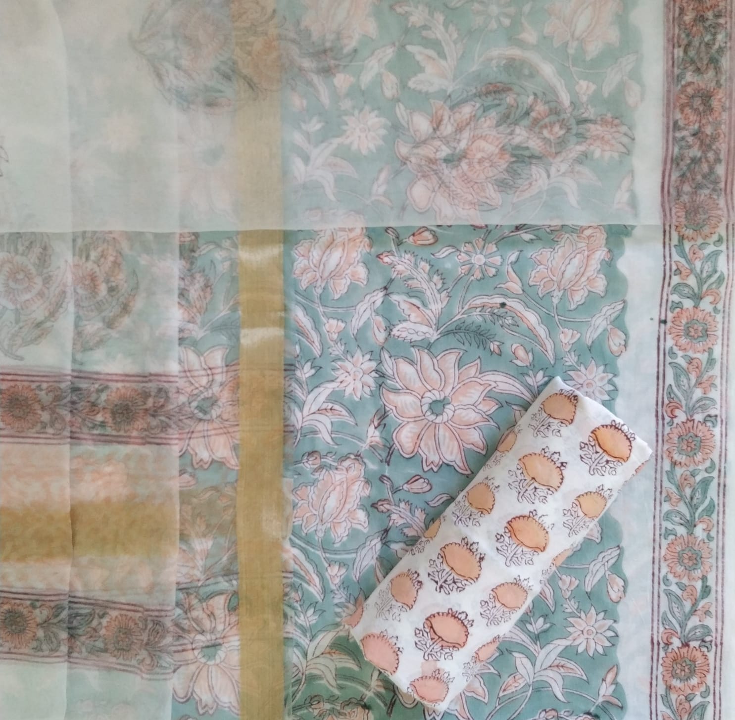 Shop unstitched block print cotton suits online (ORG249)