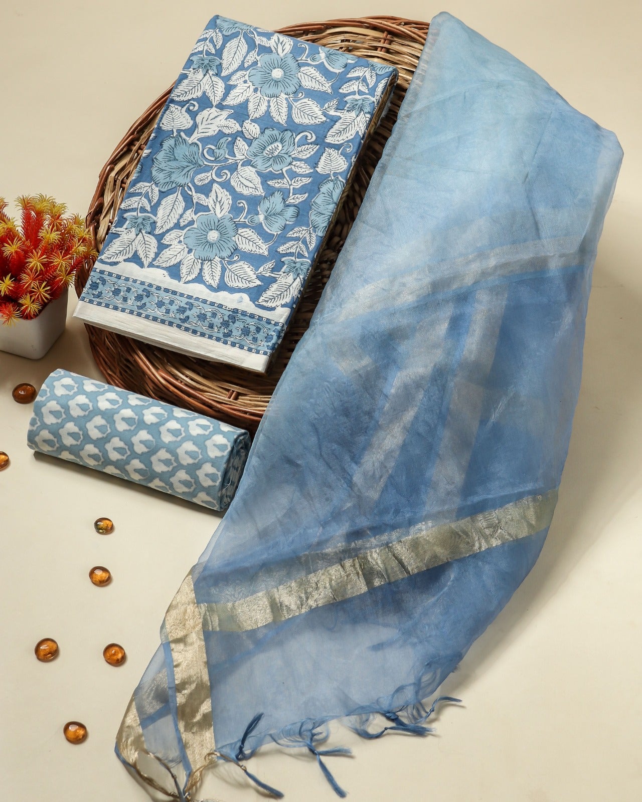 Shop organza dupatta cotton suits online shopping (ORG254)