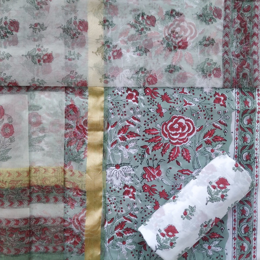 Shop unstitched cotton suit with organza dupatta online (ORG255)